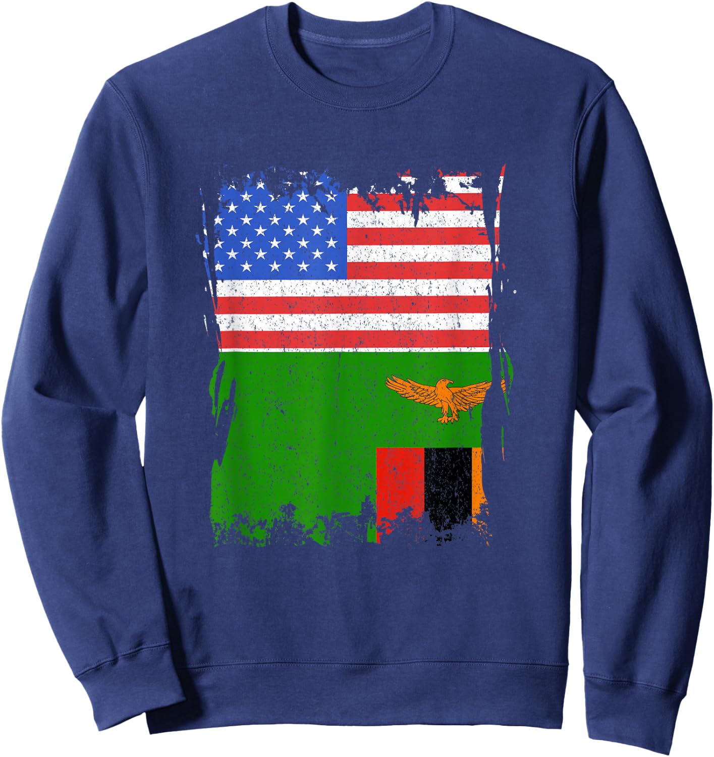 Zambia Flag USA America Vintage Zambian Roots Zambian Pride Sweatshirt - Sweatshirt | Navy