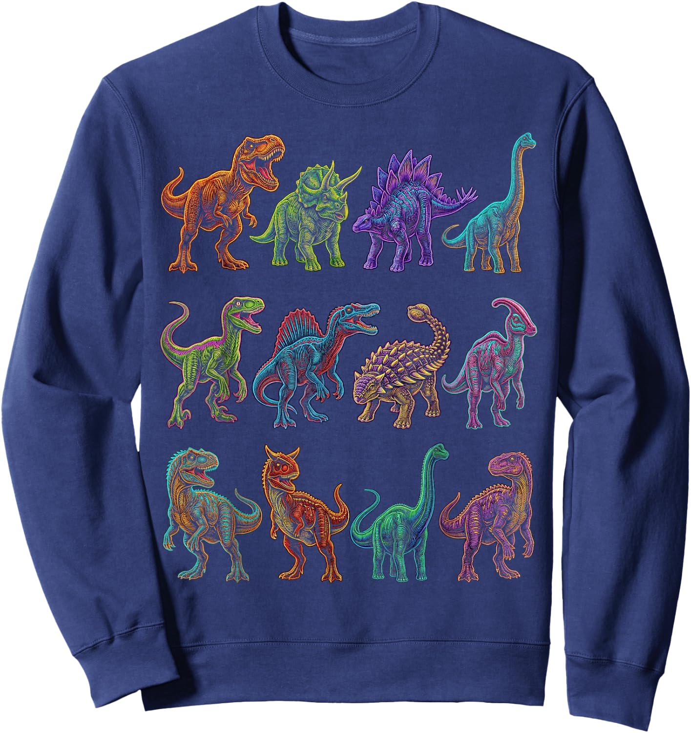 Dinosaur Species Chart Paleontology Prehistoric Animals Sweatshirt - Sweatshirt | Navy