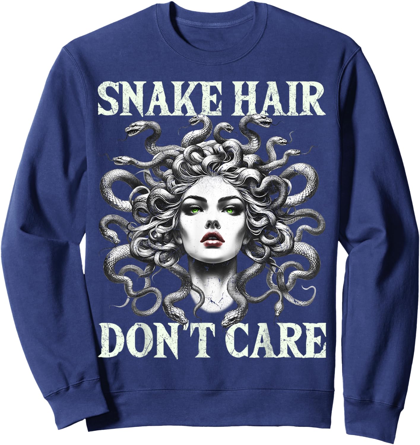 Medusa Graphic Greek Mythology Design Snake Hair Sweatshirt - Sweatshirt | Navy