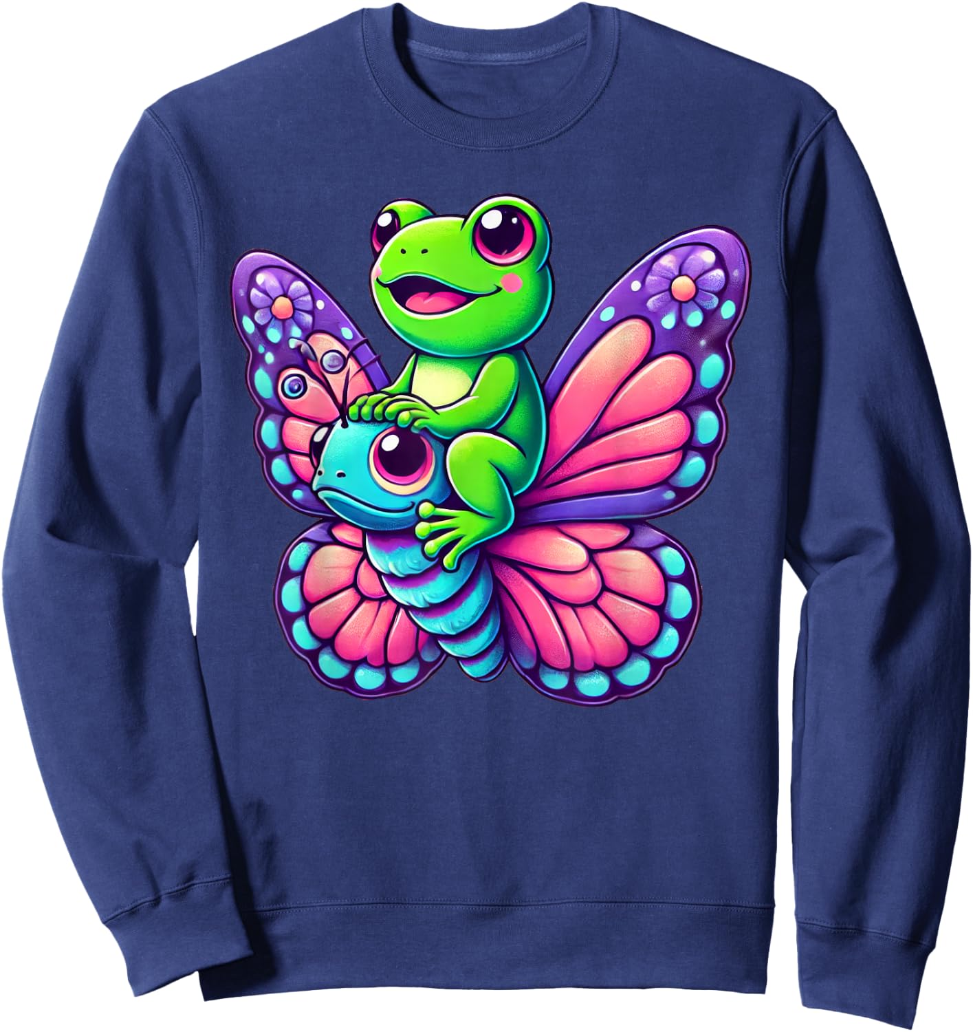 Cute Kawaii Frog Butterfly Sweatshirt - Sweatshirt | Navy