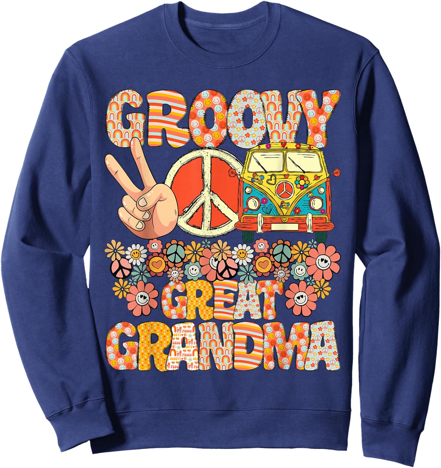 Groovy Great Grandma Retro Matching Family Baby Shower Sweatshirt - Sweatshirt | Navy