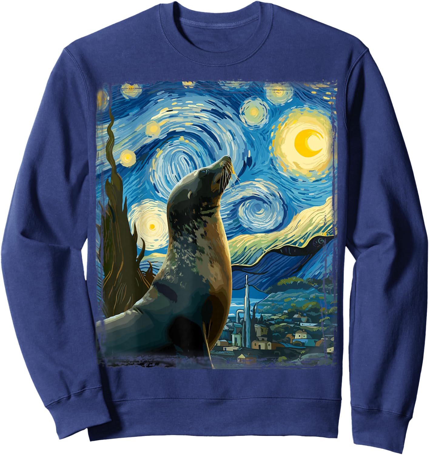 Van Gogh Style Starry Night Seal Sweatshirt - Sweatshirt | Navy