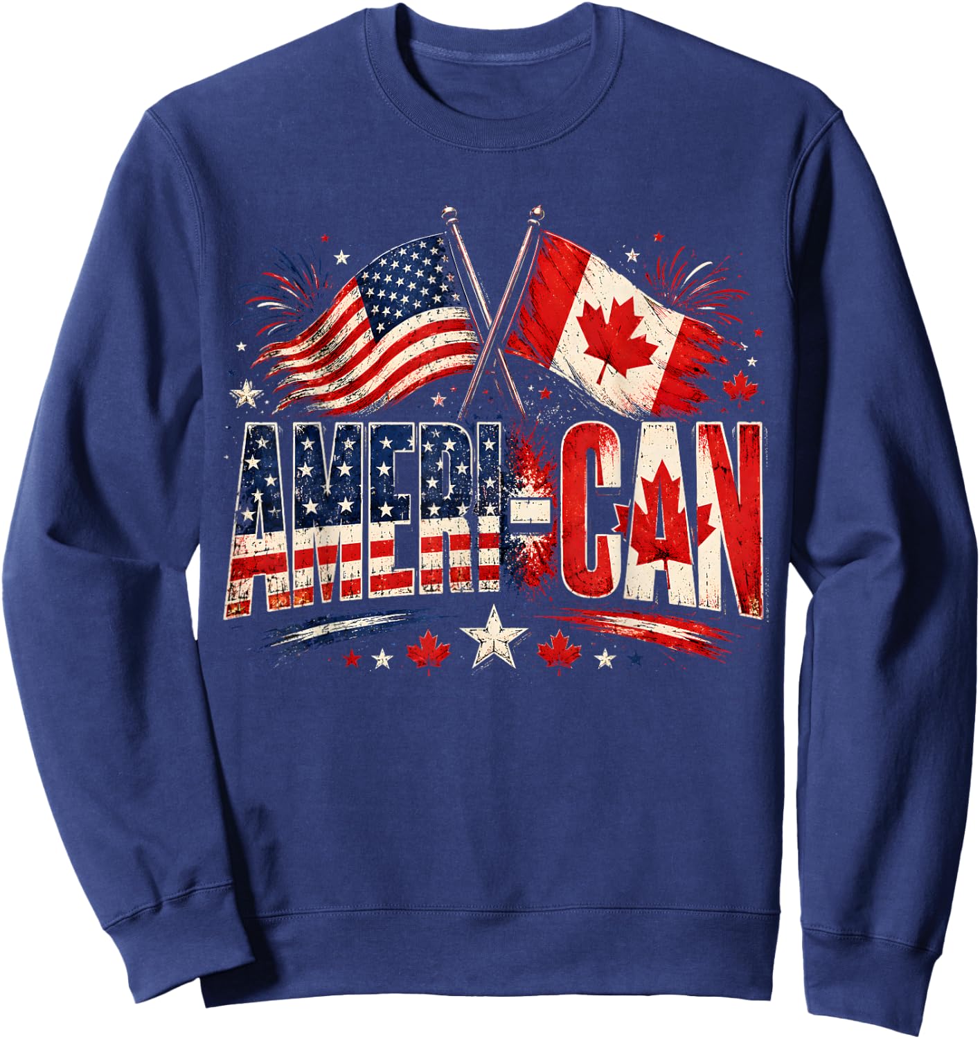 Retro Ameri-Can Canada USA Flag Patriotic Canadian American Sweatshirt - Sweatshirt | Navy