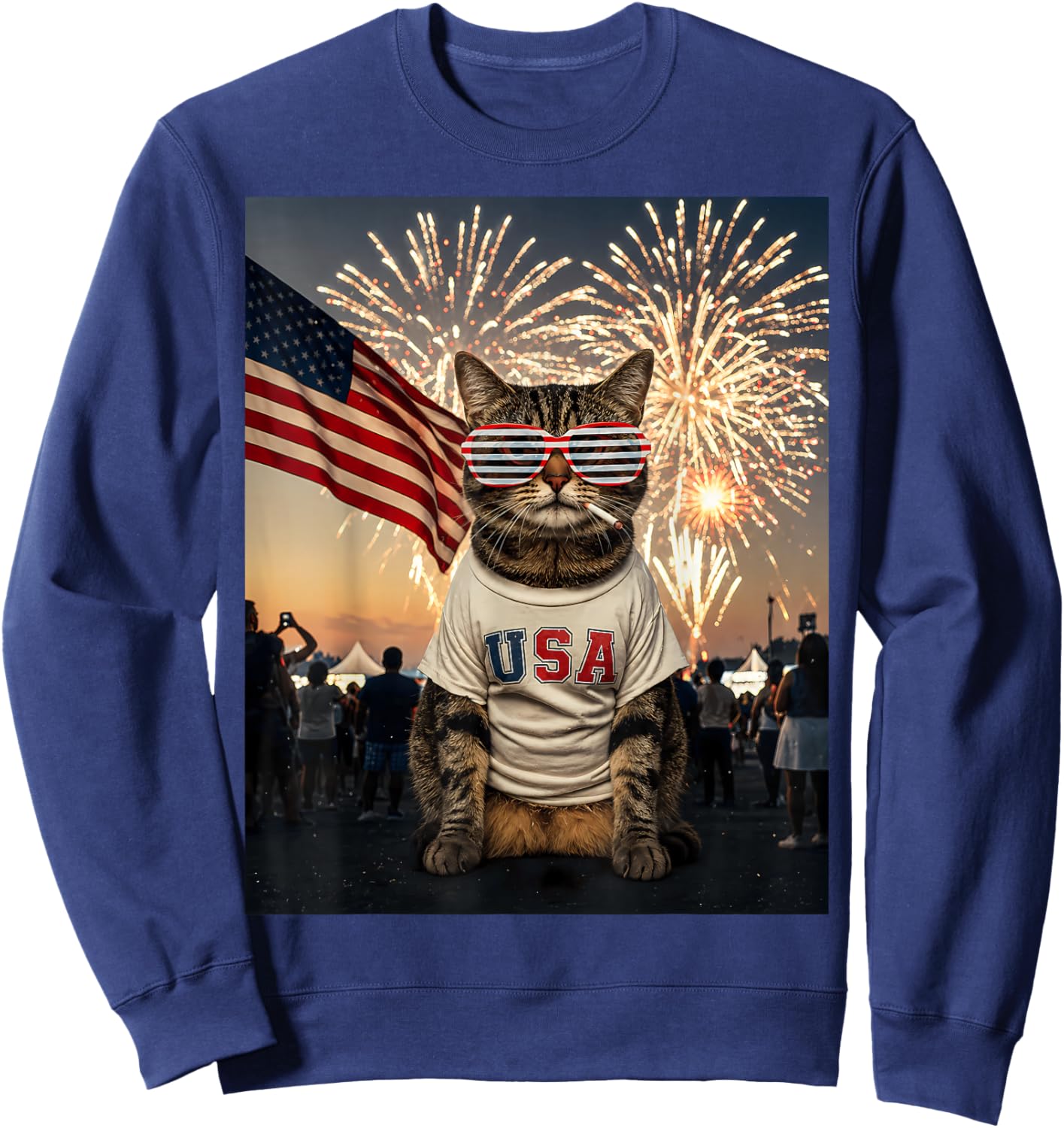 4th July Patriotic Cat Smoking Fireworks 250 Years Cat Lover Sweatshirt - Sweatshirt | Navy