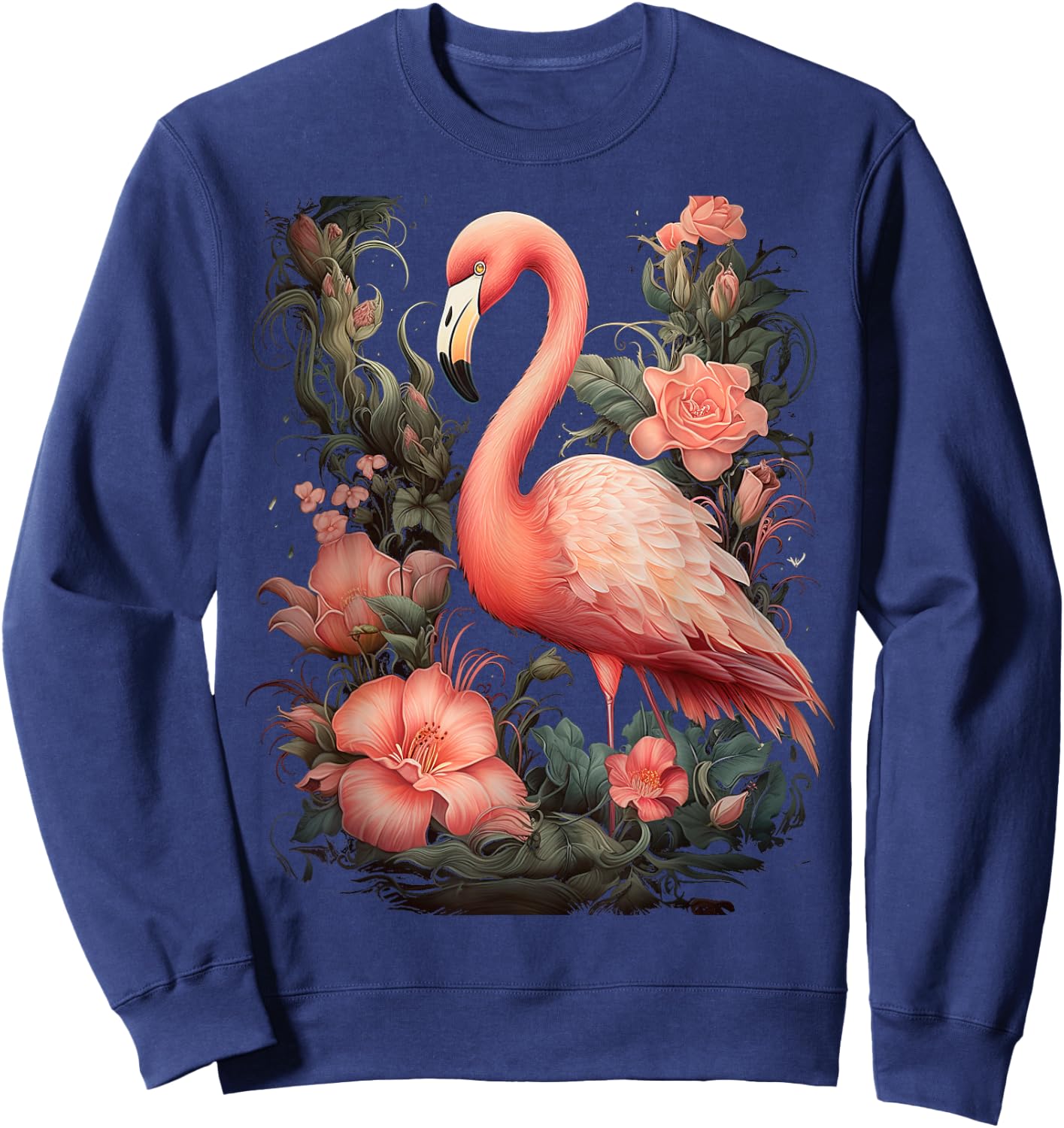 Flamingo and Flowers Floral Flamingos pink Sweatshirt - Sweatshirt | Navy