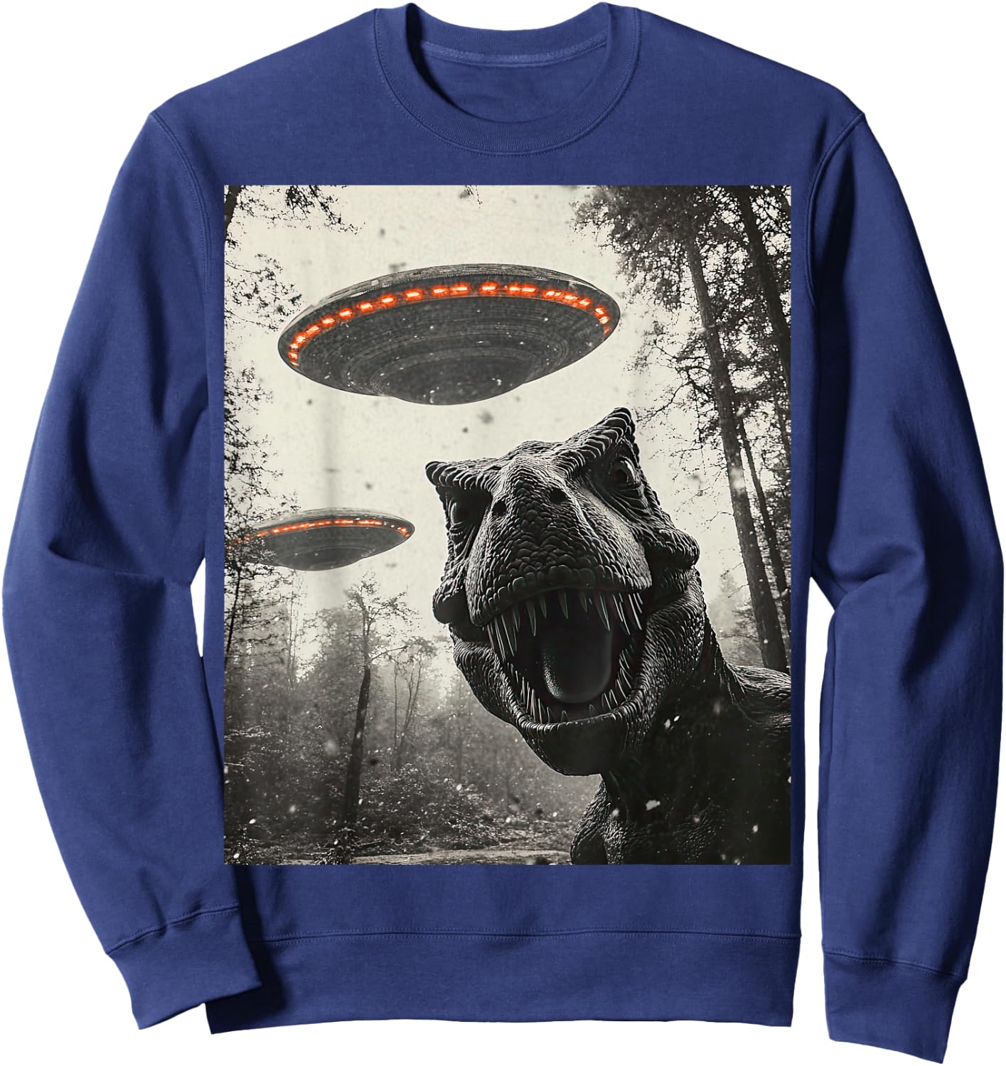T Rex Dinosaur Selfie Alien UFO Men Women Boys Girls Kids Sweatshirt - Sweatshirt | Navy