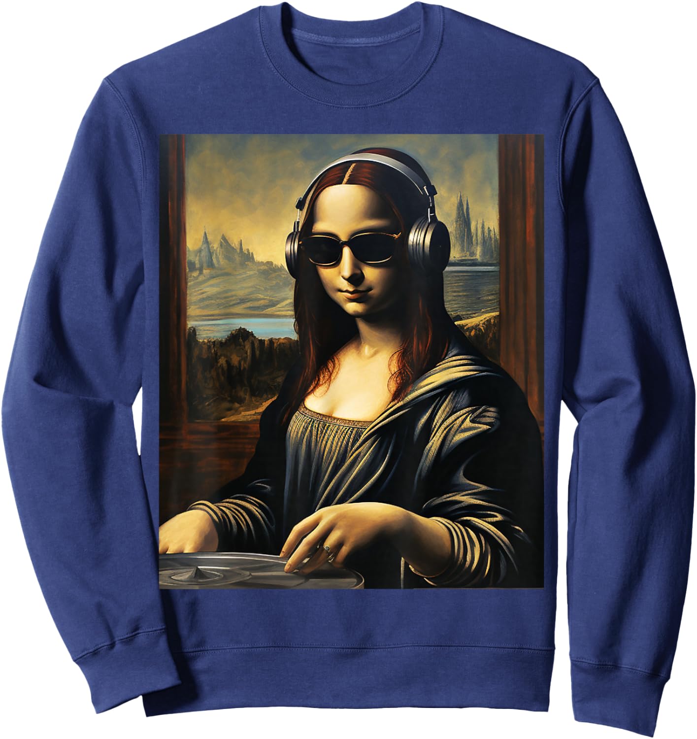 Mona Lisa in DJ | Trending Aesthetic Streetwear , Black, S Sweatshirt - Sweatshirt | Navy