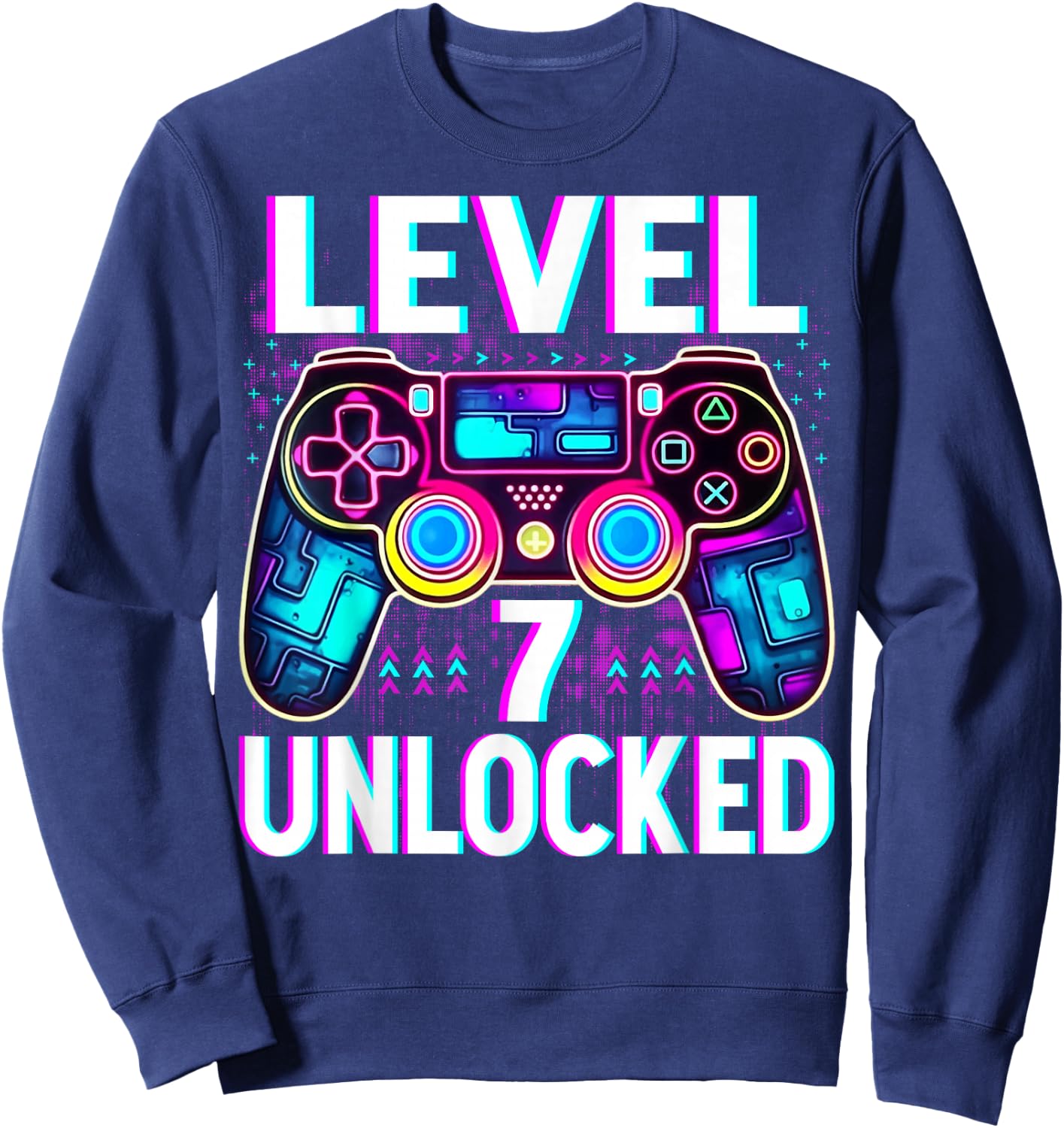 Level 7 Unlocked Shirt Funny Video Gamer Geek 7th Birthday Sweatshirt - Sweatshirt | Navy