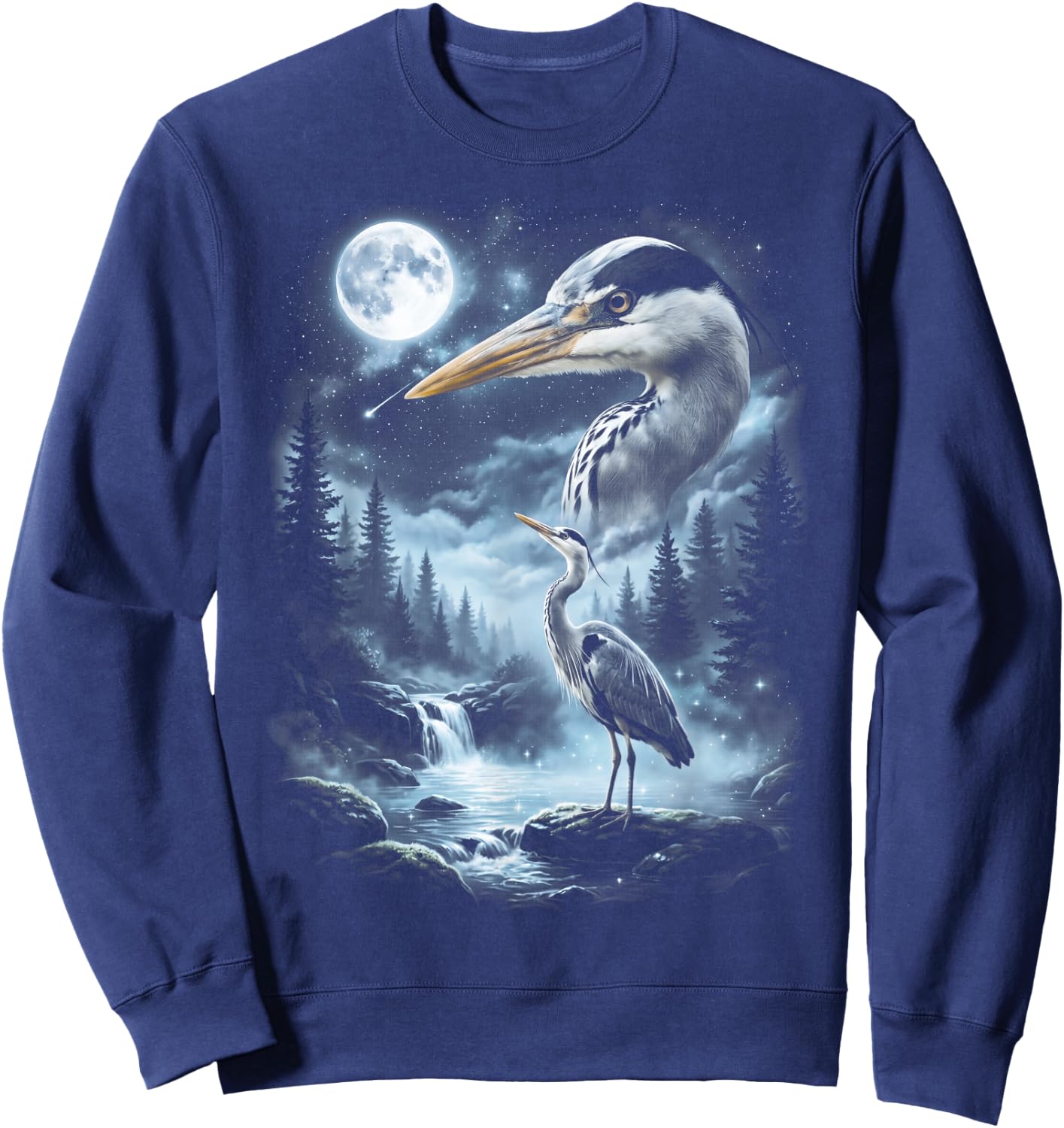Blue Heron Howling at Moon 90's Retro Bird Sweatshirt - Sweatshirt | Navy
