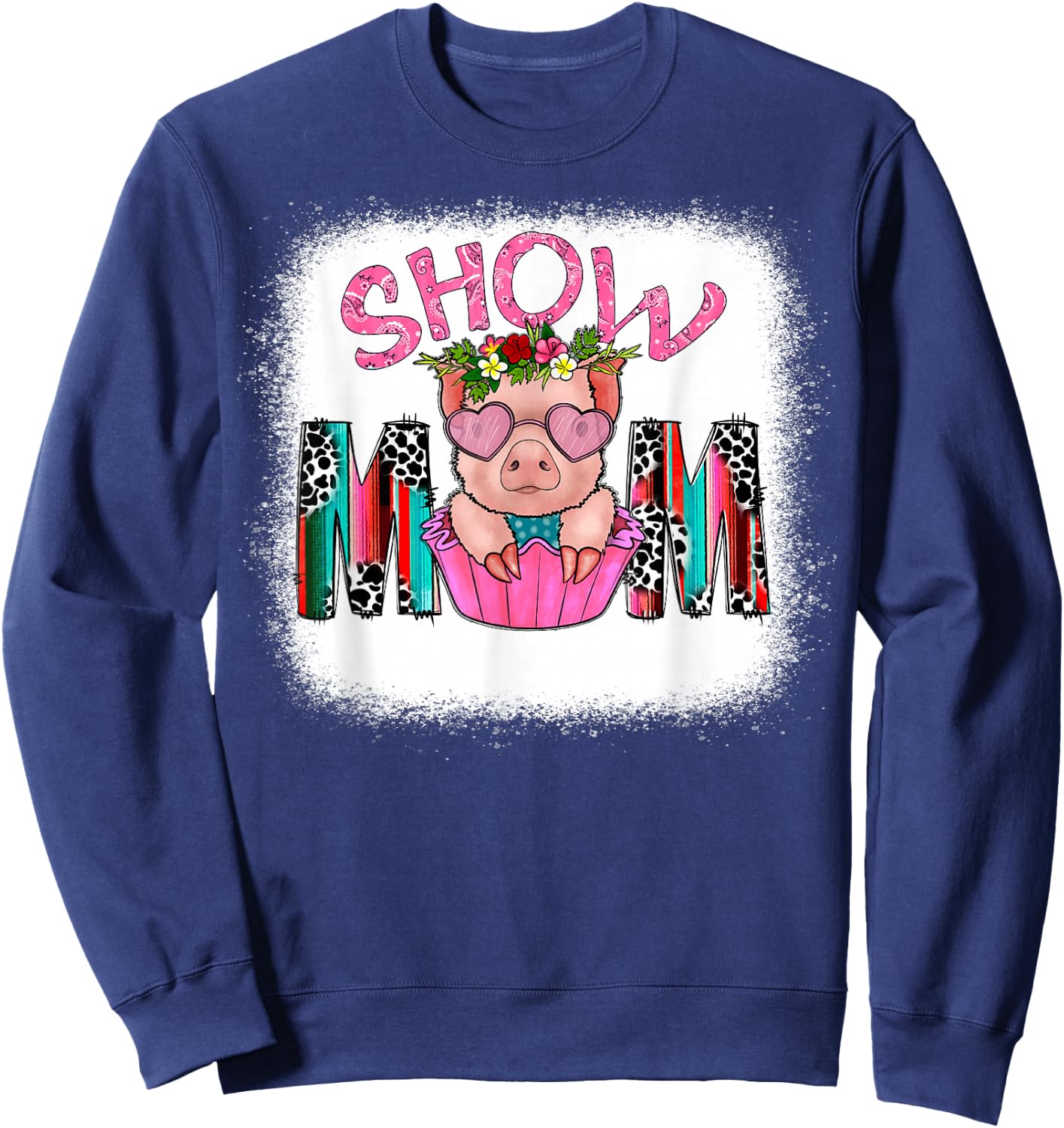 Show Mom Pig Print Leopard for Mother's Day Pig Lovers Sweatshirt - Sweatshirt | Navy