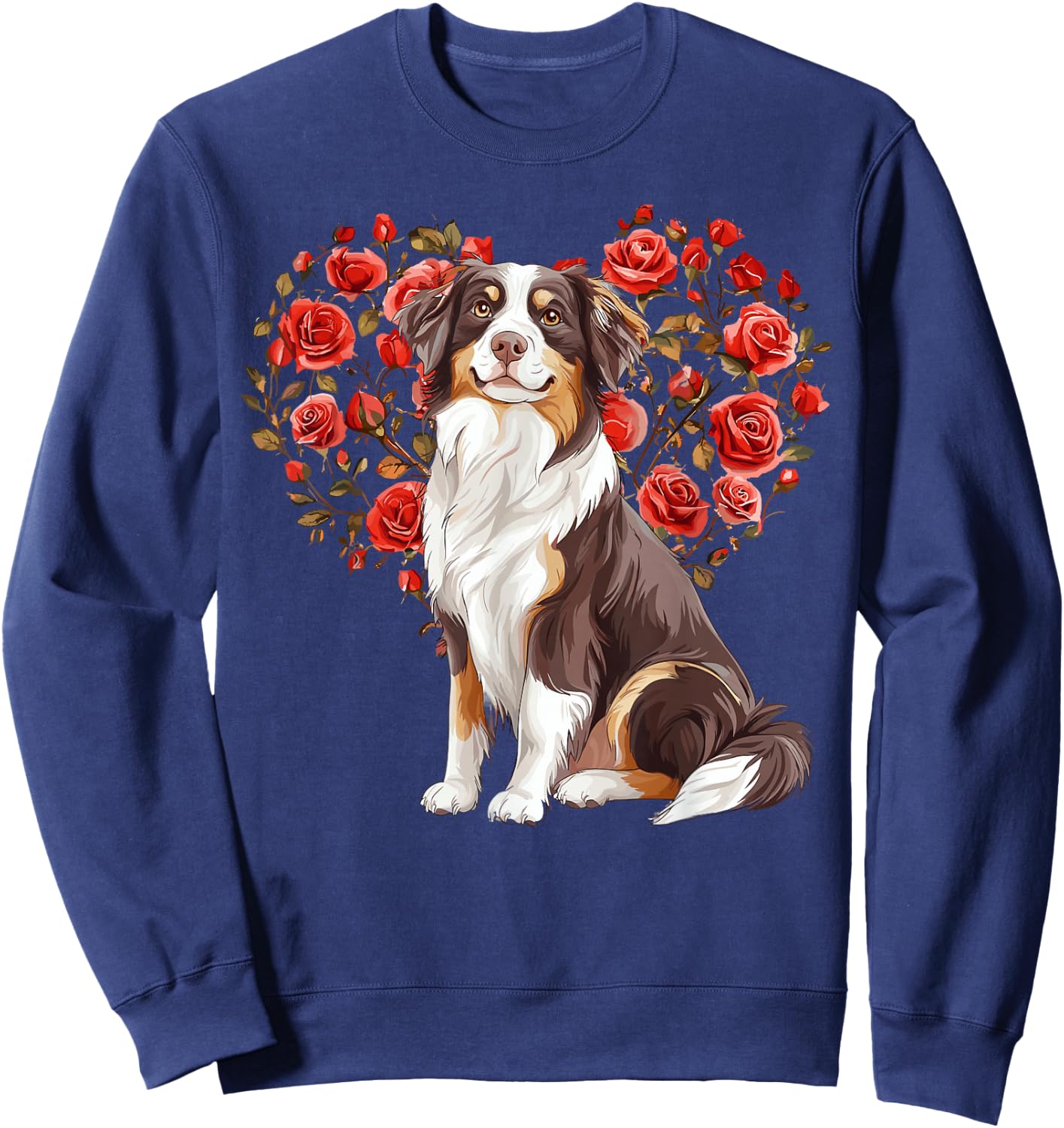 Australian Shepherd Valentines Day Aussie Lover Floral Heart Sweatshirt - Sweatshirt | Navy