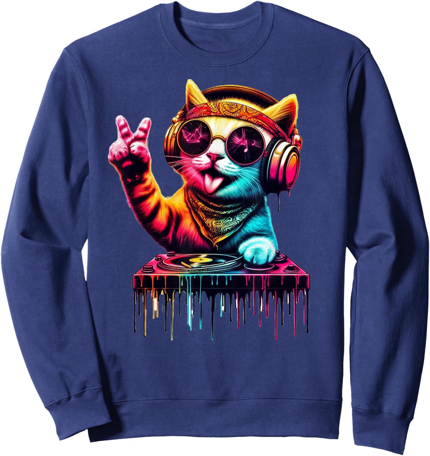 Bunte Katze DJ Sweatshirt - Sweatshirt | Navy