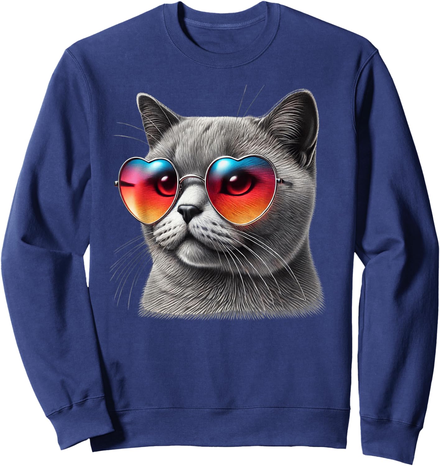 Cute Valentines Day Cat Heart Sunglasses Women Girls Sweatshirt - Sweatshirt | Navy