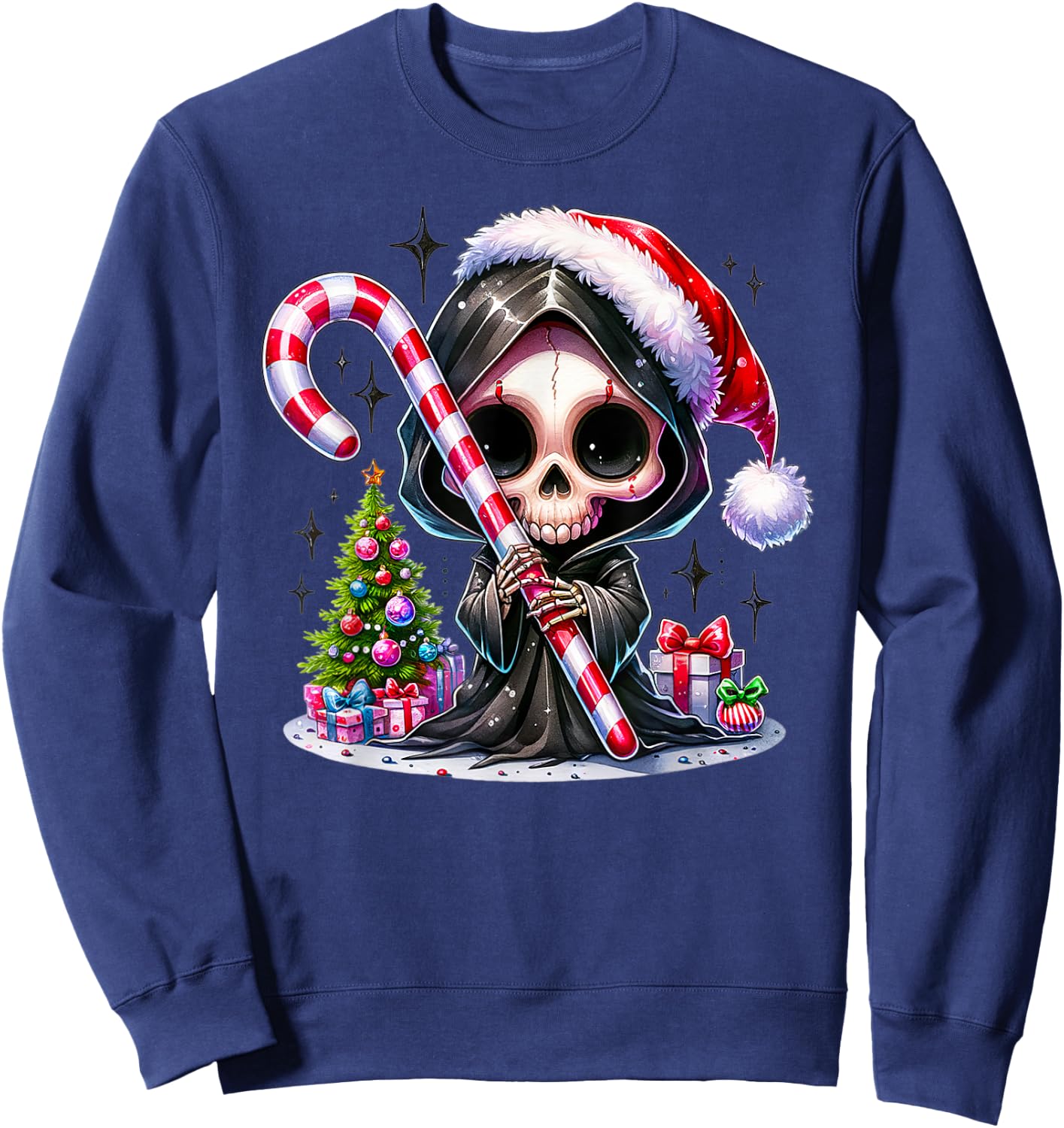 Grim Reaper Skull Gothic Funny Santa Claus X-Mas , Black, S Sweatshirt - Sweatshirt | Navy