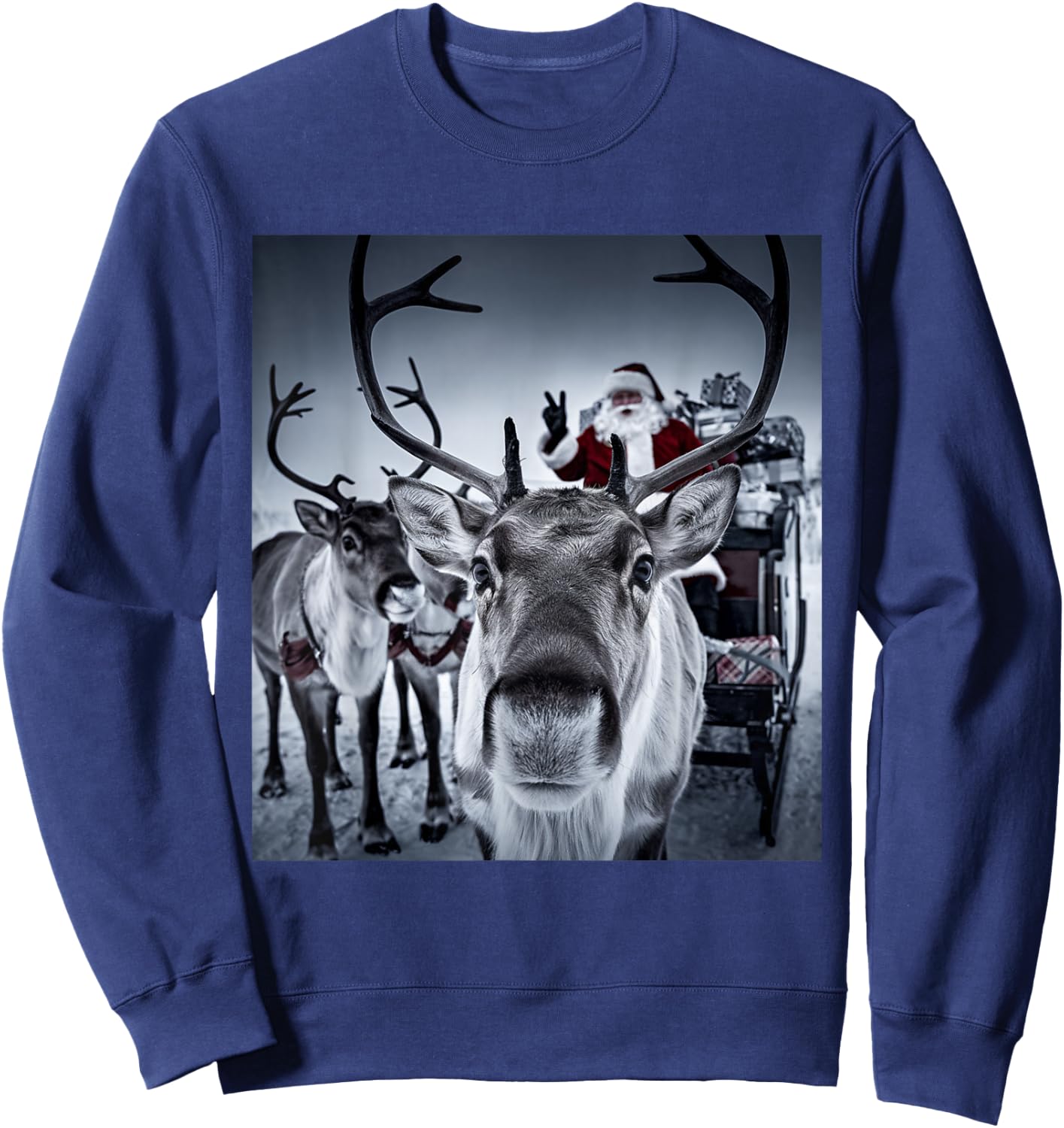 Funny Santa Selfie With Reindeer Cute Christmas Family Kids Sweatshirt - Sweatshirt | Navy