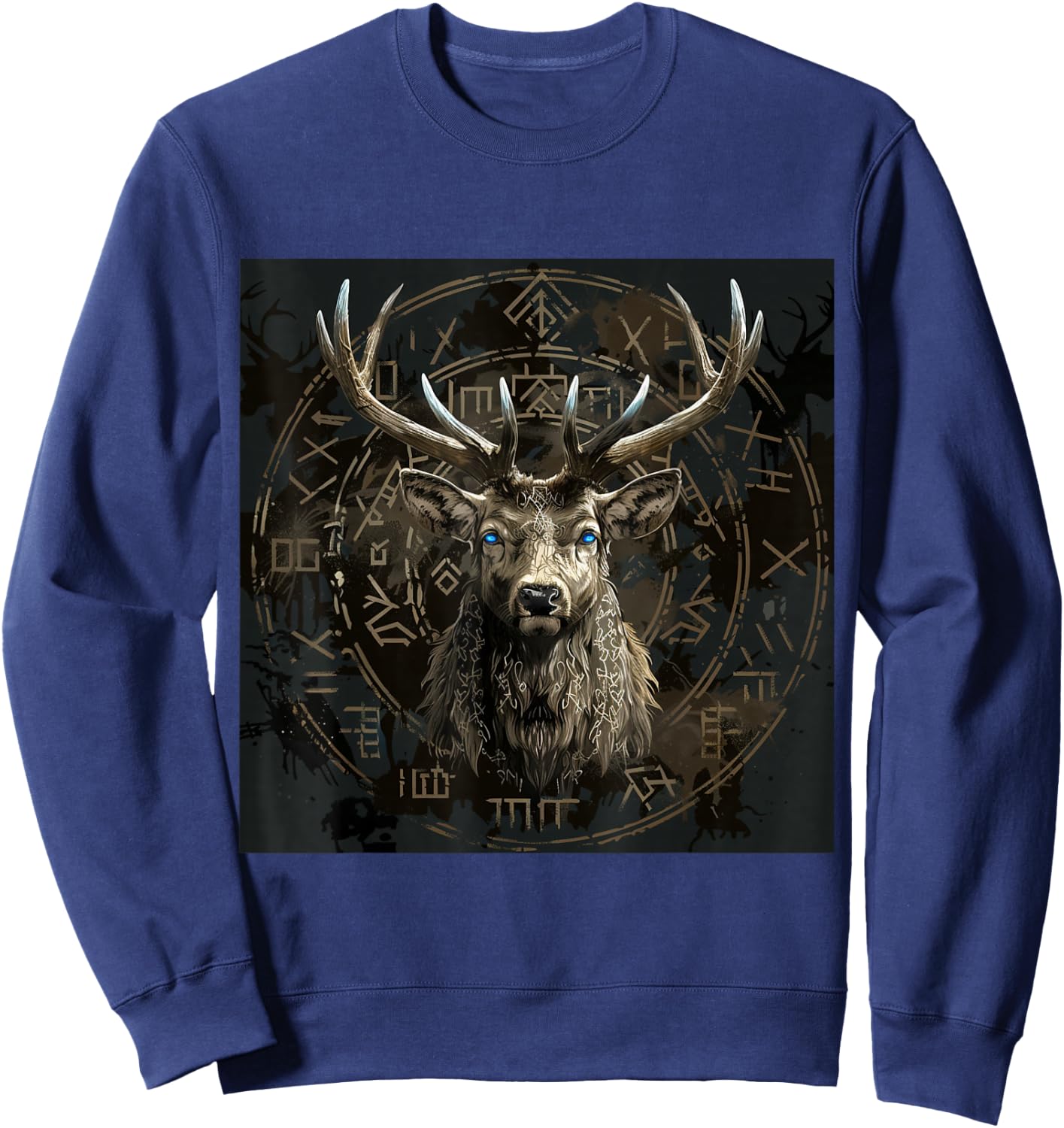 Viking Eikthyrnir Deer Runes Vikings Valhalla Germanen Sweatshirt - Sweatshirt | Navy