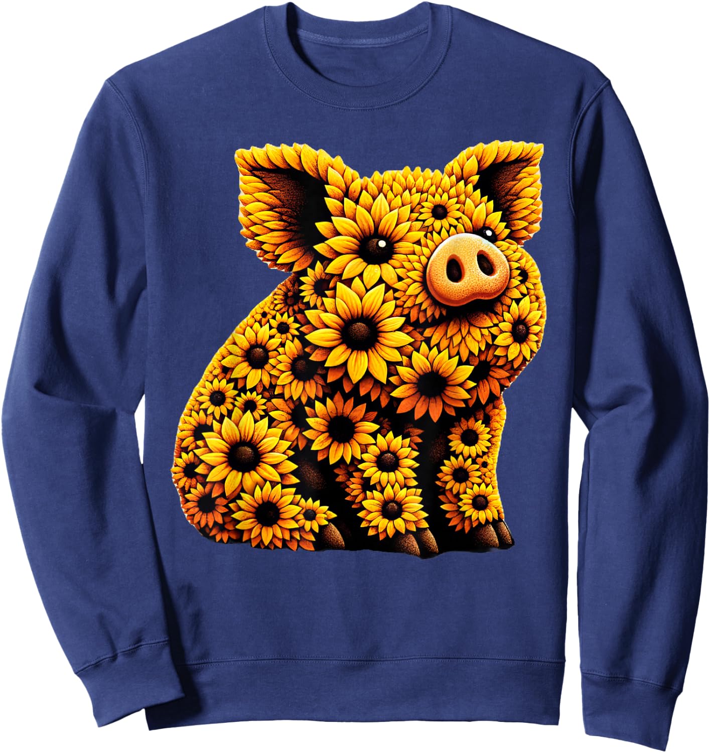 Sunflower Pig Flower Gardening Floral Sweatshirt - Sweatshirt | Navy