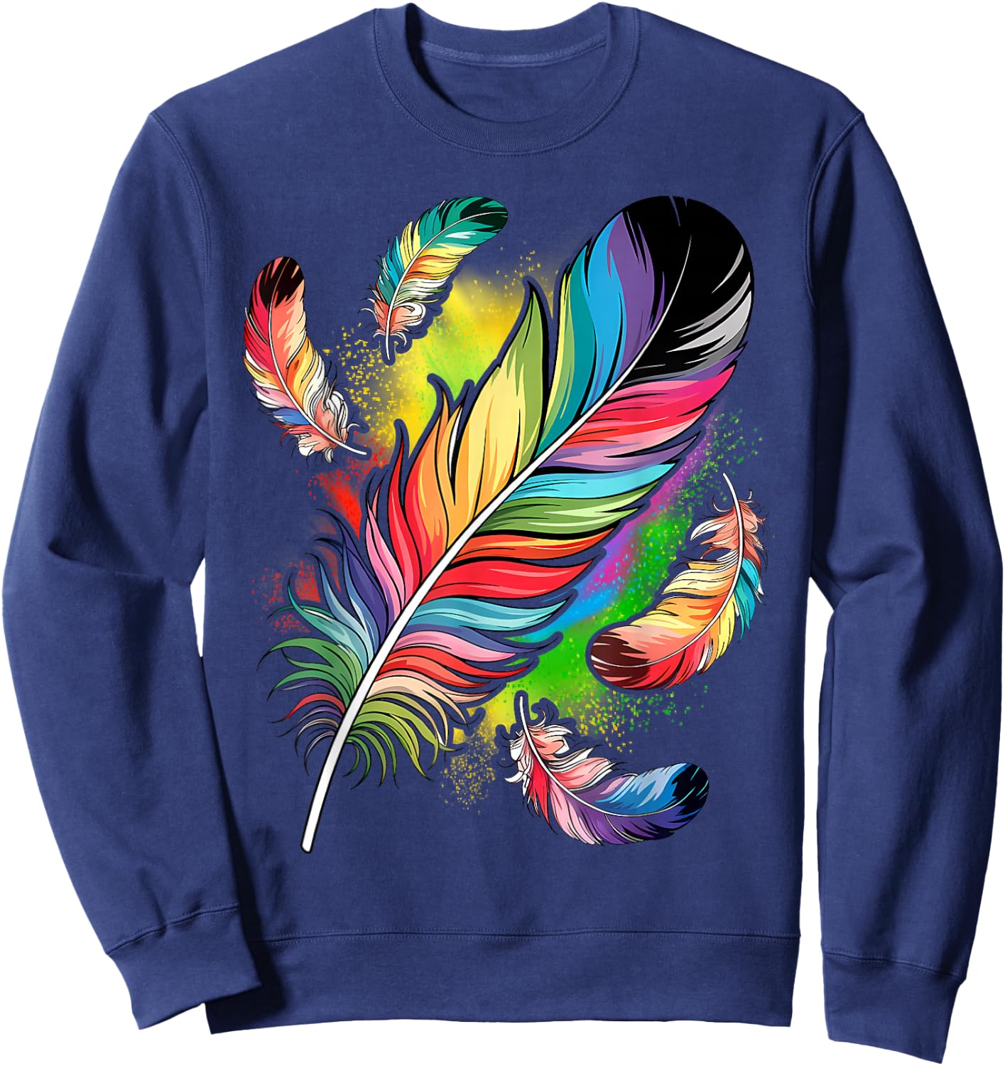 Colorful Feathers Boho Style, Bird, Native Americans, Symbol Sweatshirt - Sweatshirt | Navy
