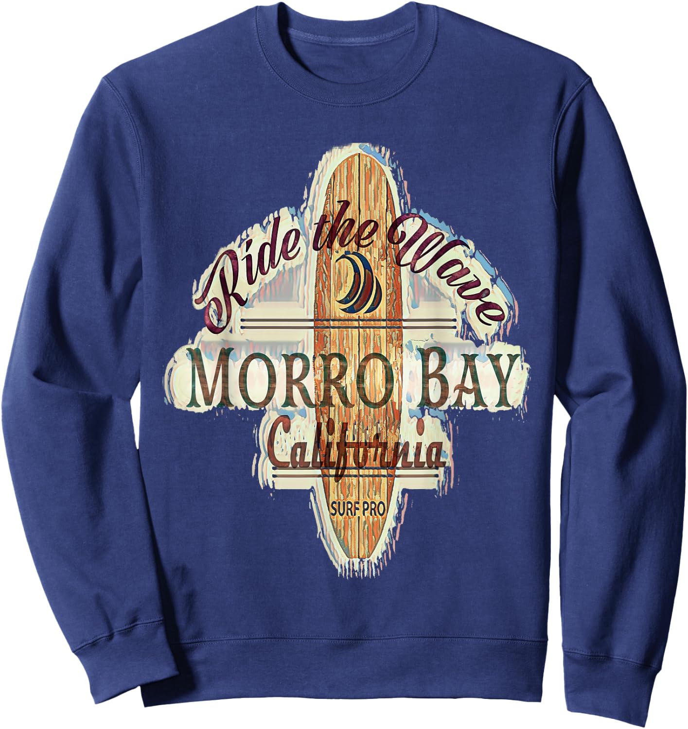 Surfing, Surfboard, Distressed Longboard Morrow Bay Sweatshirt - Sweatshirt | Navy