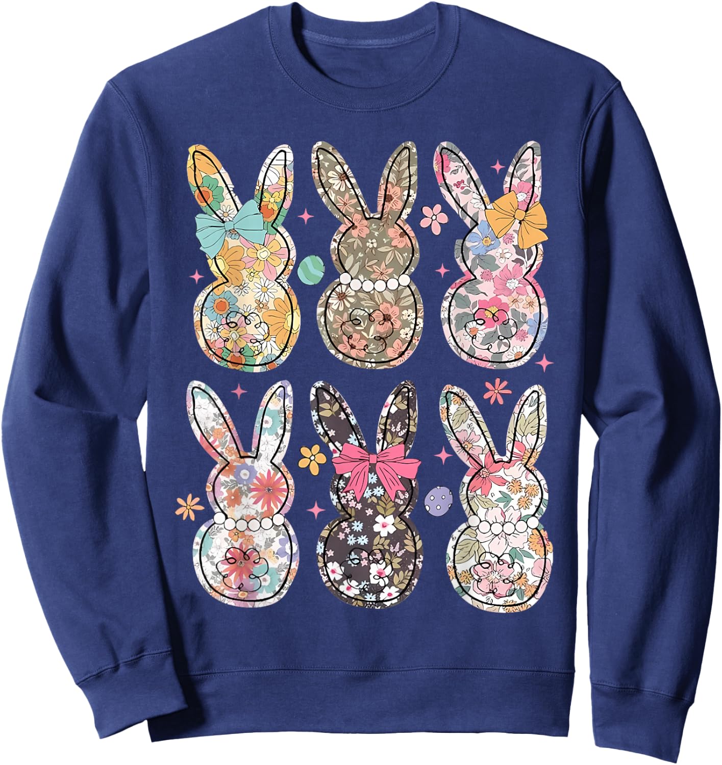 Easter Chinoiserie Floral Bunny With Cute Bow Coquette Sweatshirt - Sweatshirt | Navy