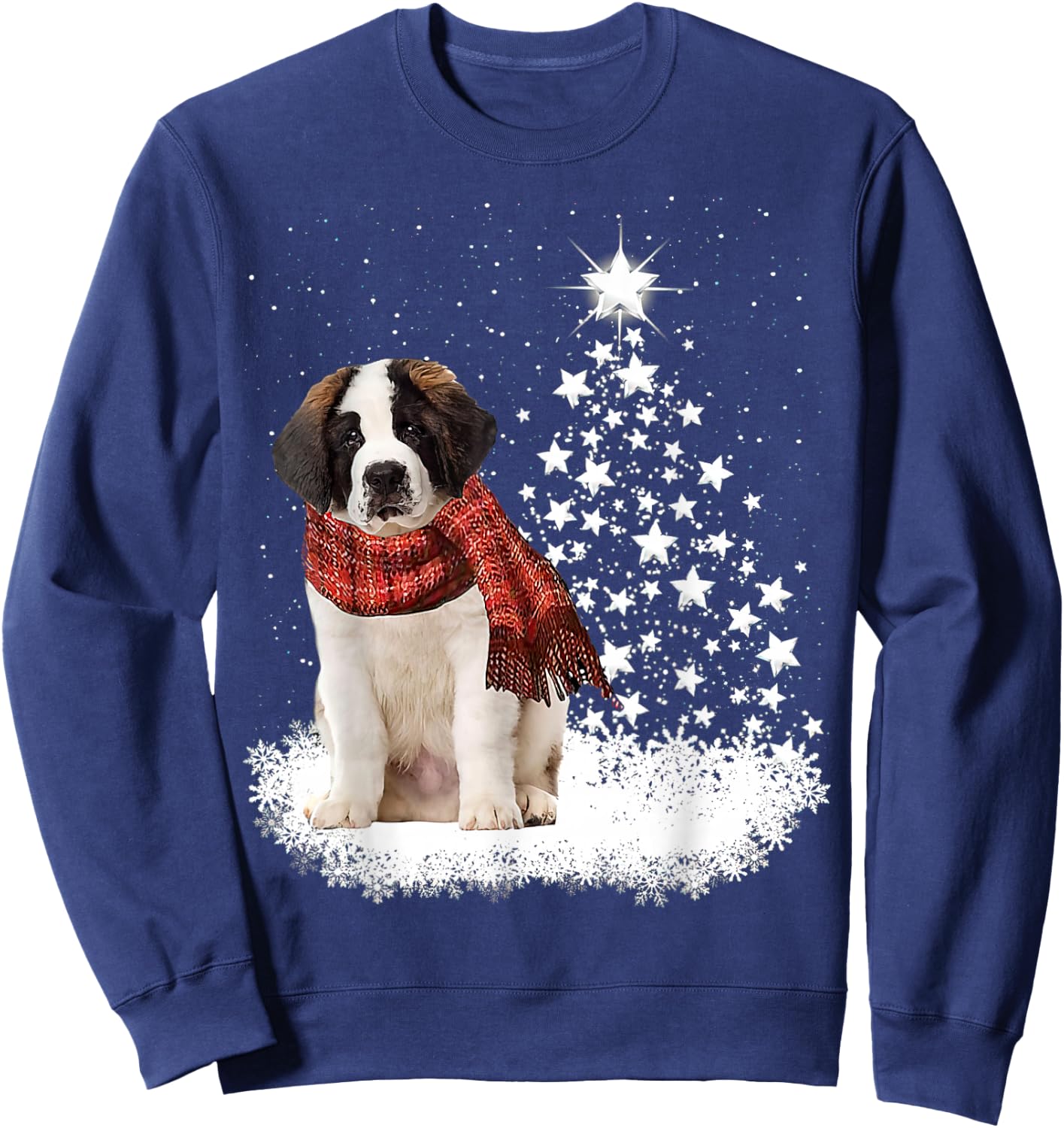 Saint Bernard On Snow Christmas Tree Lighting Scarf Xmas Sweatshirt - Sweatshirt | Navy