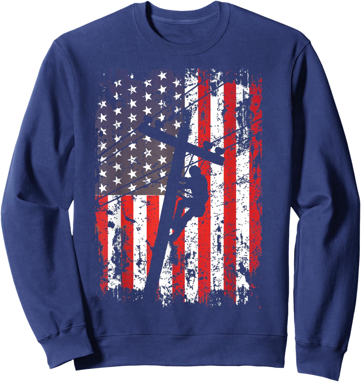 Lineman American Flag USA Patriotic Lineman Gift Lineman Sweatshirt - Sweatshirt | Navy