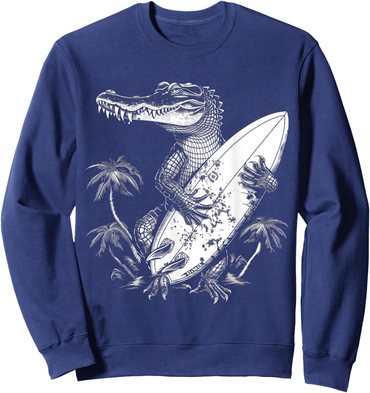 Alligator Gator Crocodile Surf Surfer Reptile Lover Funny Sweatshirt - Sweatshirt | Navy