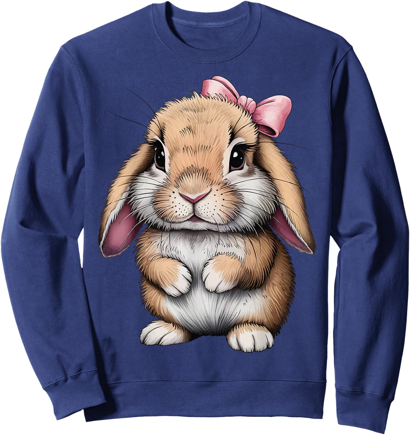 Cute Bunny Pink Bow Women Girls Easter Mini Holland Lop Sweatshirt - Sweatshirt | Navy