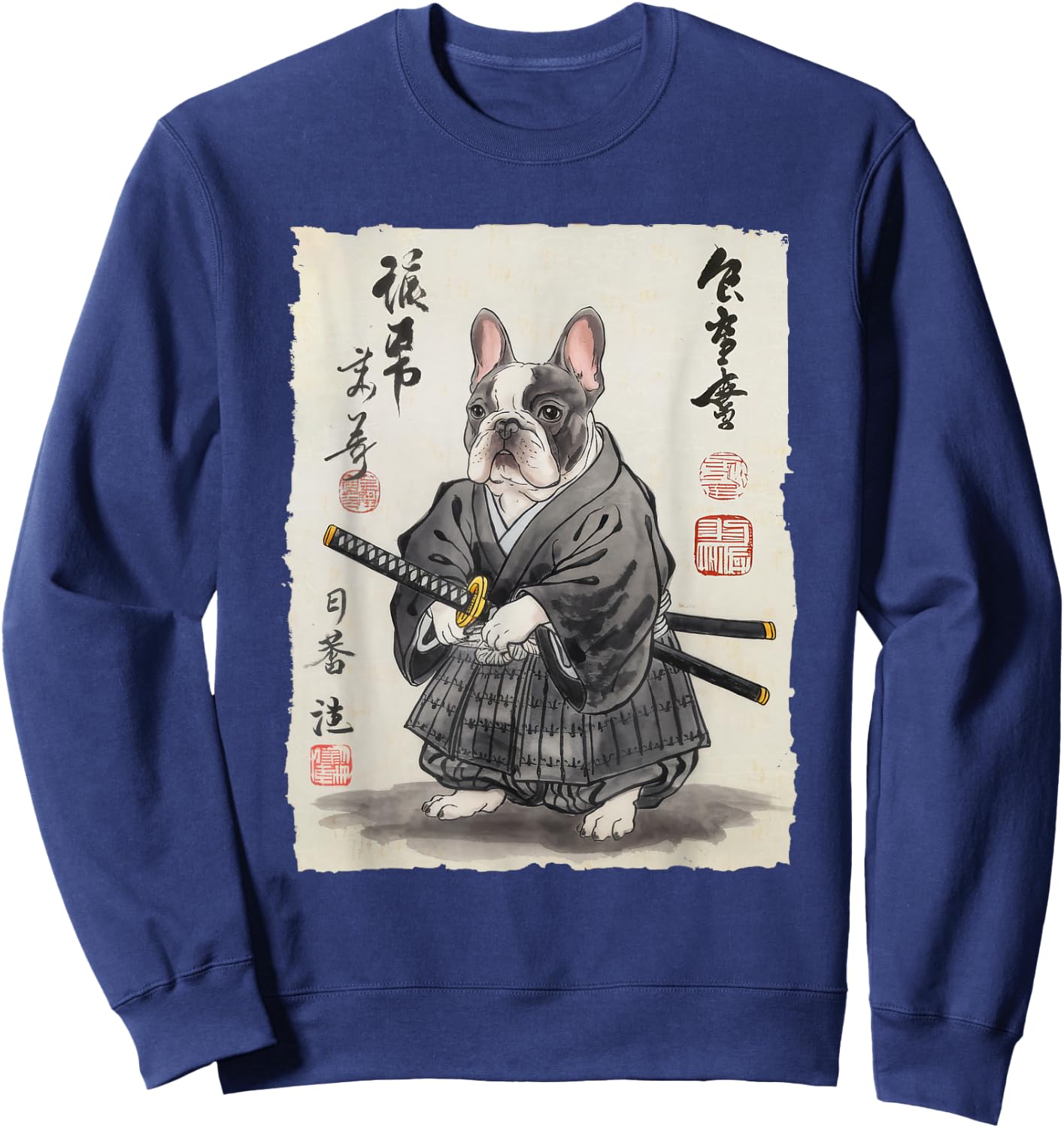 French Bulldog Samurai Japanese Ink Art Women Kids Sweatshirt - Sweatshirt | Navy