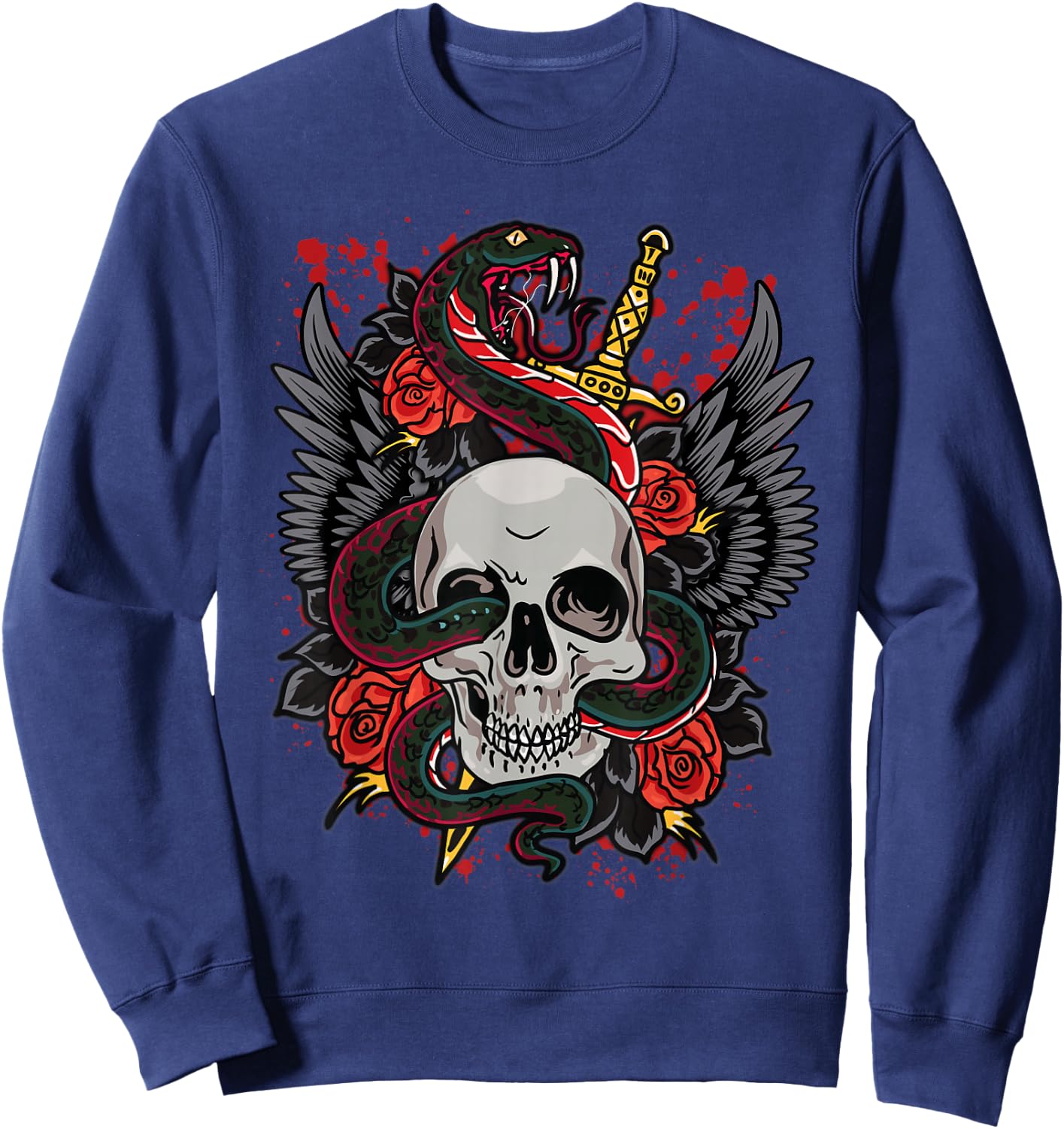Snake Skull & Dagger Vintage Traditional Tattoo Sweatshirt - Sweatshirt | Navy