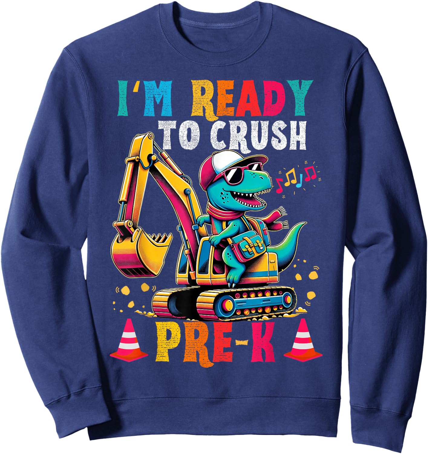 First day back to School Pre-k Kids Excavator Dinosaur boys Sweatshirt - Sweatshirt | Navy