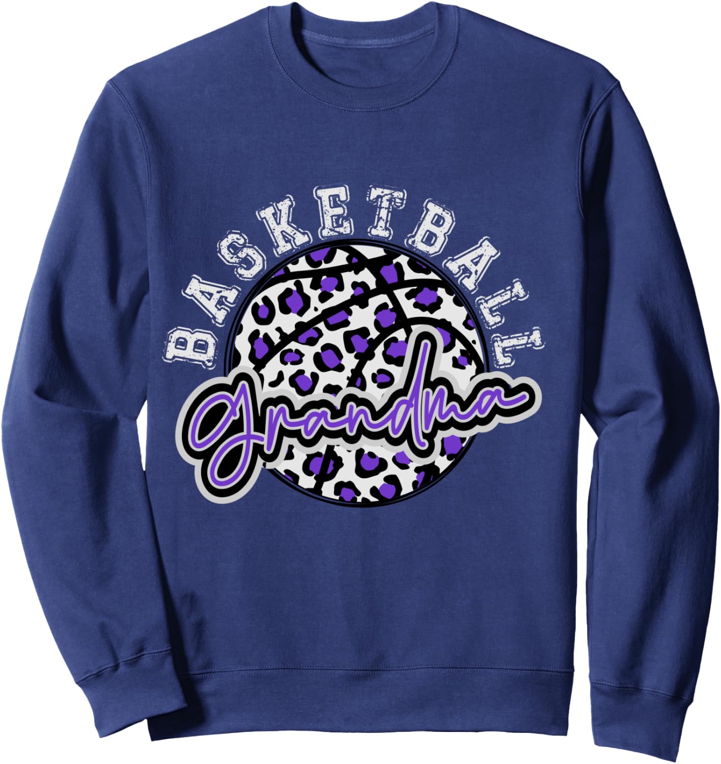 Leopard Cheetah Basketball Grandma, Purple Trendy Spirit Sweatshirt - Sweatshirt | Navy