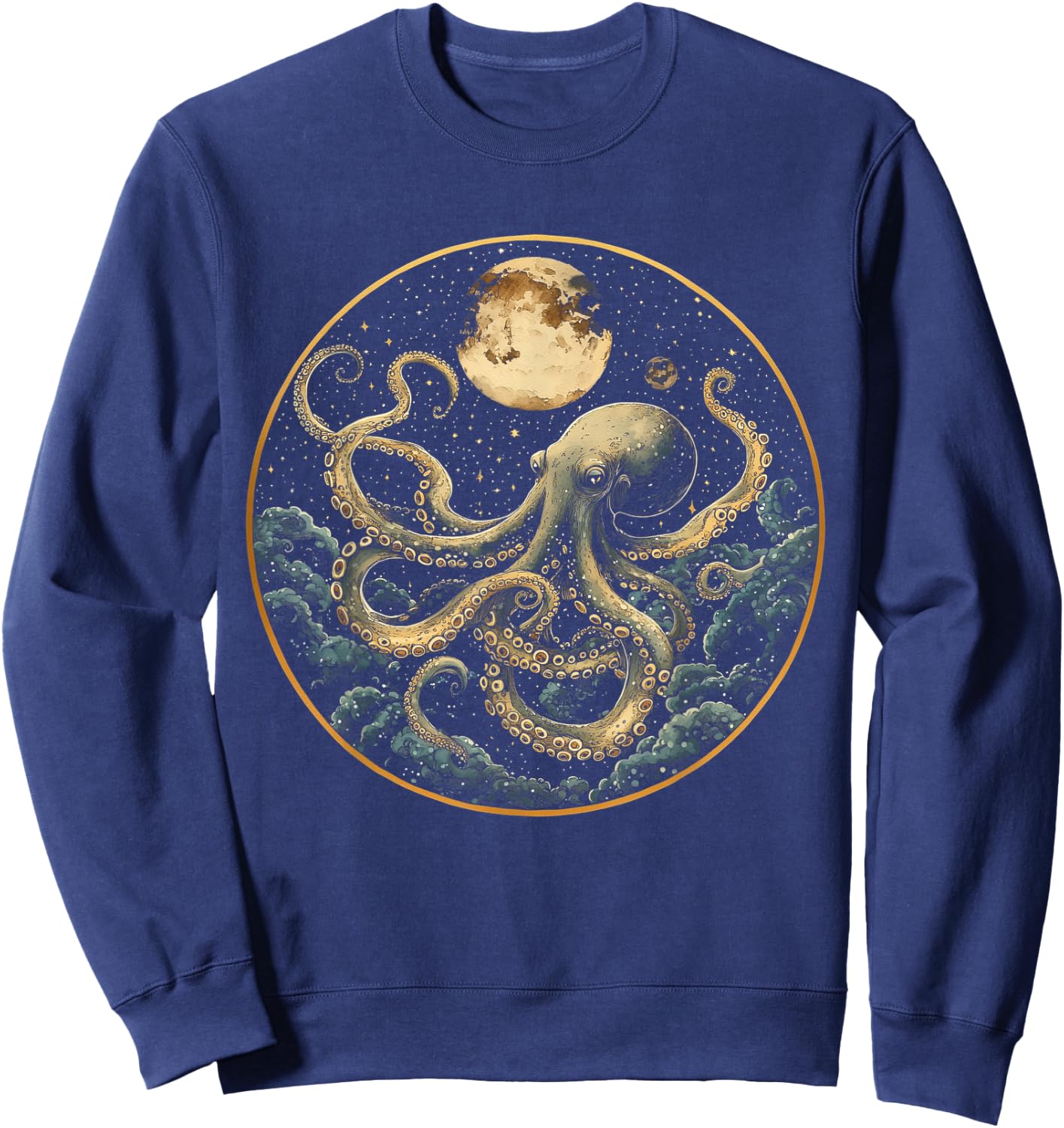 Octopus Celestial Moon Dark Academia Moody Maximalist Ocean Sweatshirt - Sweatshirt | Navy