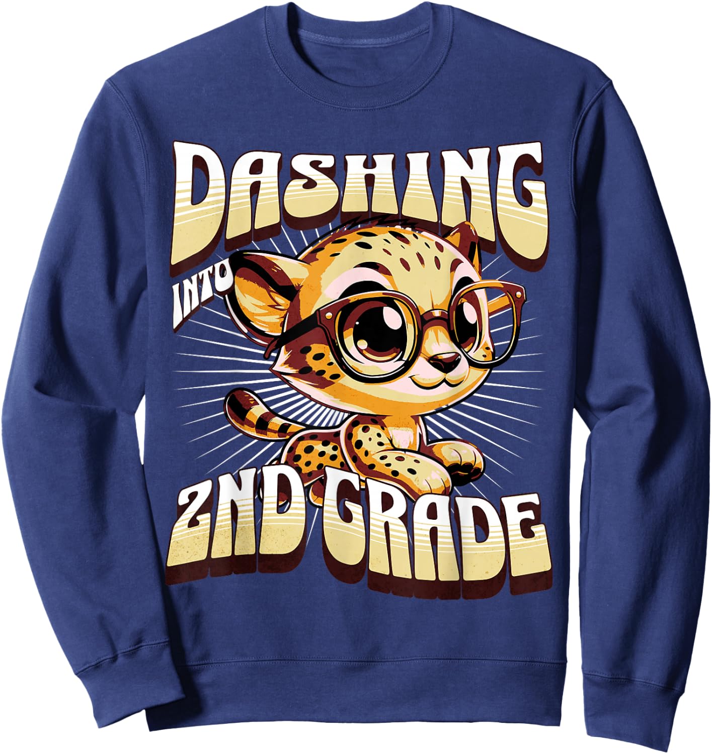 Dashing Into 2nd Grade Cute Cheetah Back to School Kids Sweatshirt - Sweatshirt | Navy