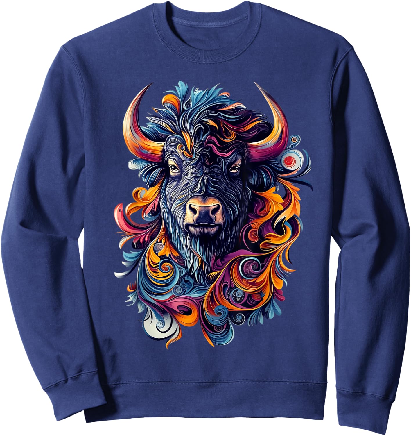 Bison Wildlife Nature Colorful Bison Sweatshirt - Sweatshirt | Navy