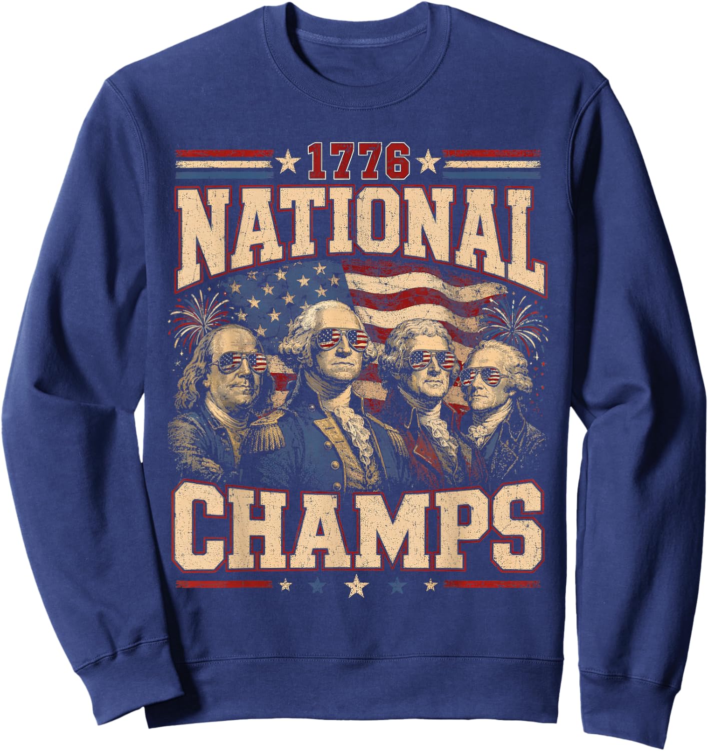 Retro 1776 National Champs Funny Patriotic America Sweatshirt - Sweatshirt | Navy