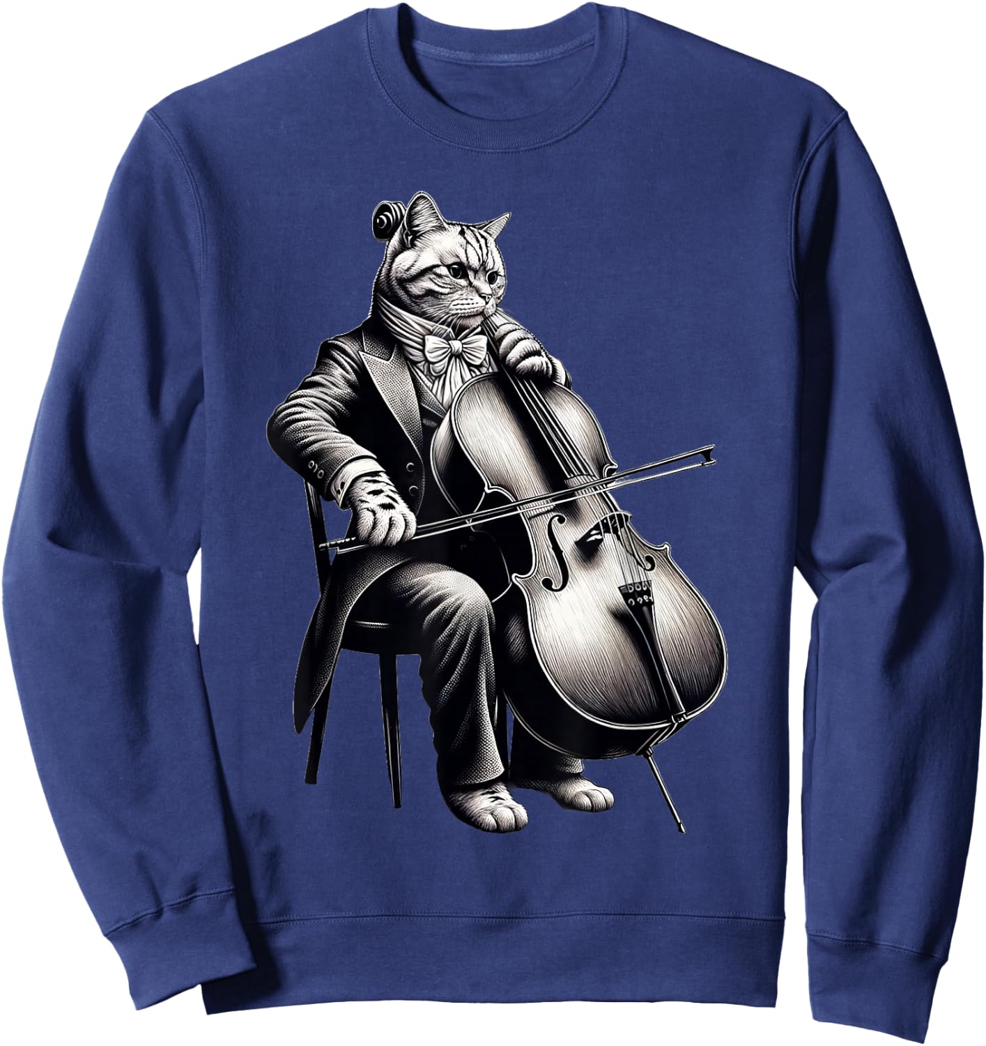 Cute Cat Playing Cello Musician Music Sweatshirt - Sweatshirt | Navy