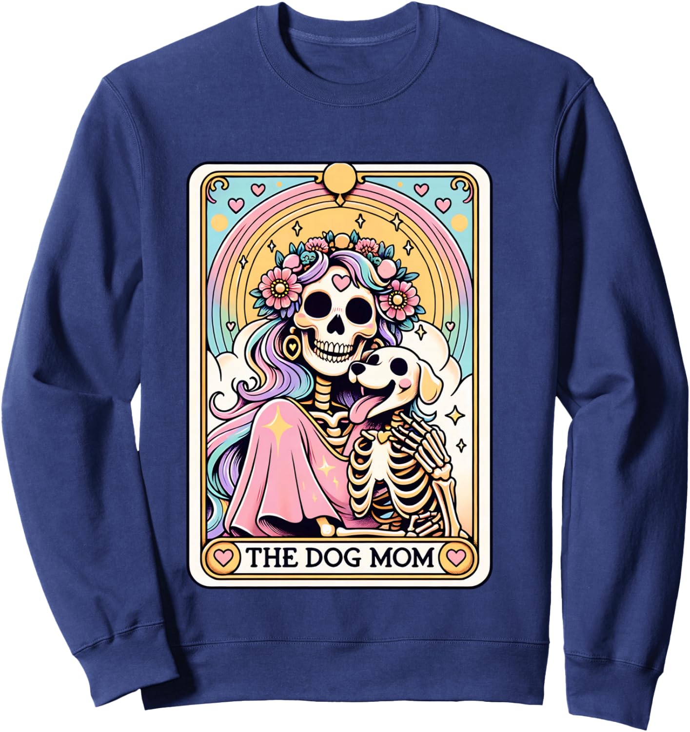 The Dog Mom Tarot Card Cute Skeleton Dog Lover Gift Graphic Sweatshirt - Sweatshirt | Navy