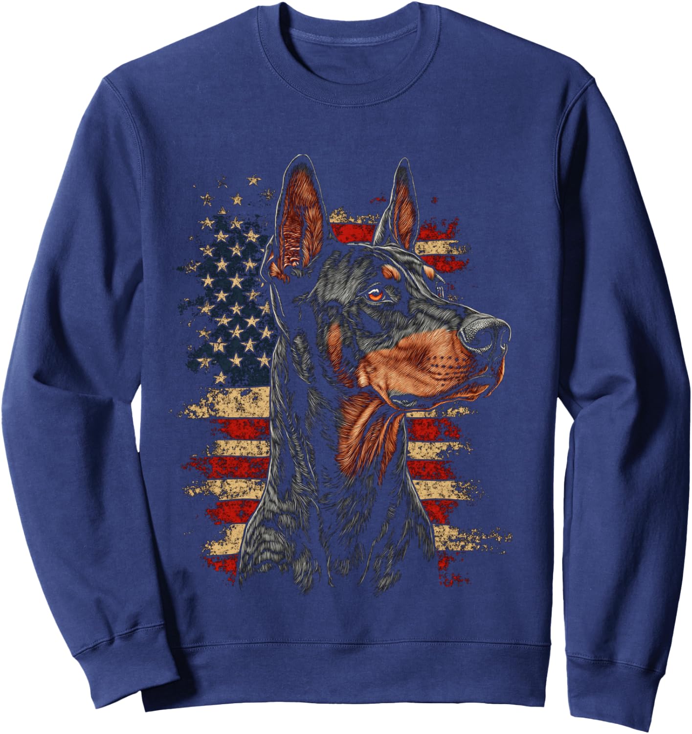 Doberman USA Flag Patriotic Dog Art Sweatshirt - Sweatshirt | Navy