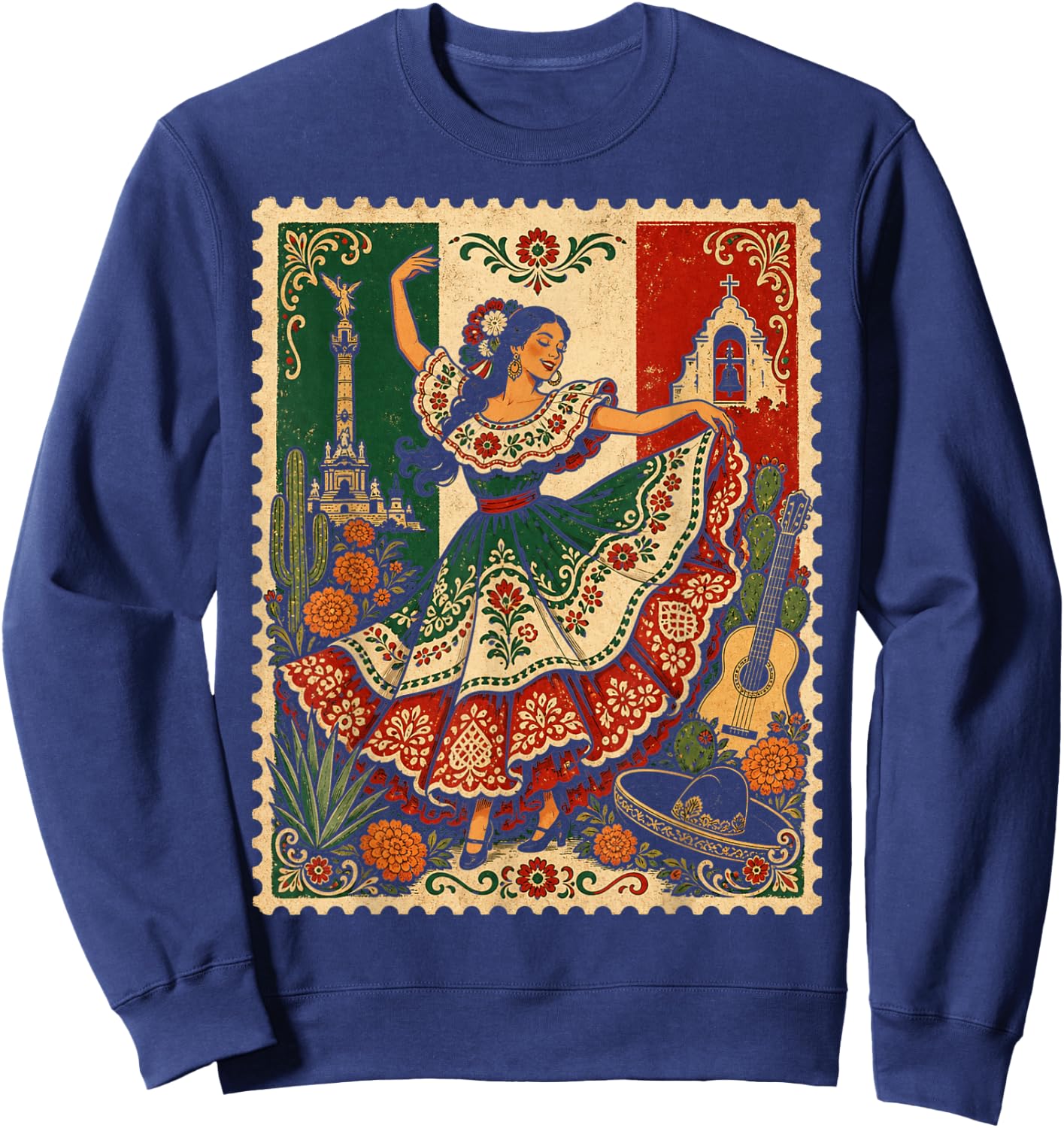 Mexican Folk Dance Baile Folklorico Vintage Stamp Art Sweatshirt - Sweatshirt | Navy
