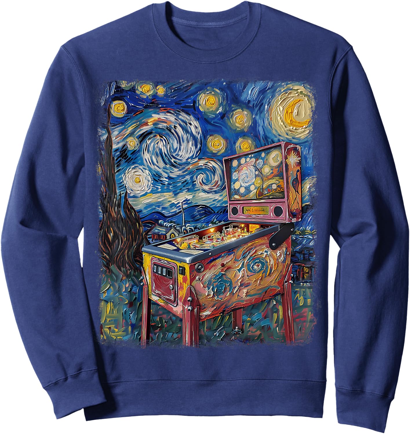 Pinball Arcade Game Machine Starry Night Painting Sweatshirt - Sweatshirt | Navy