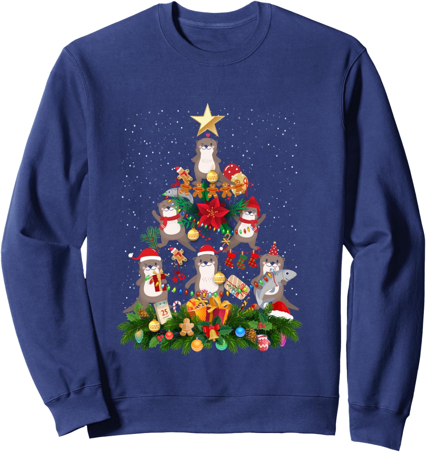 Otter Xmas Tree Ornaments Zookeepers Christmas River Otter Sweatshirt - Sweatshirt | Navy