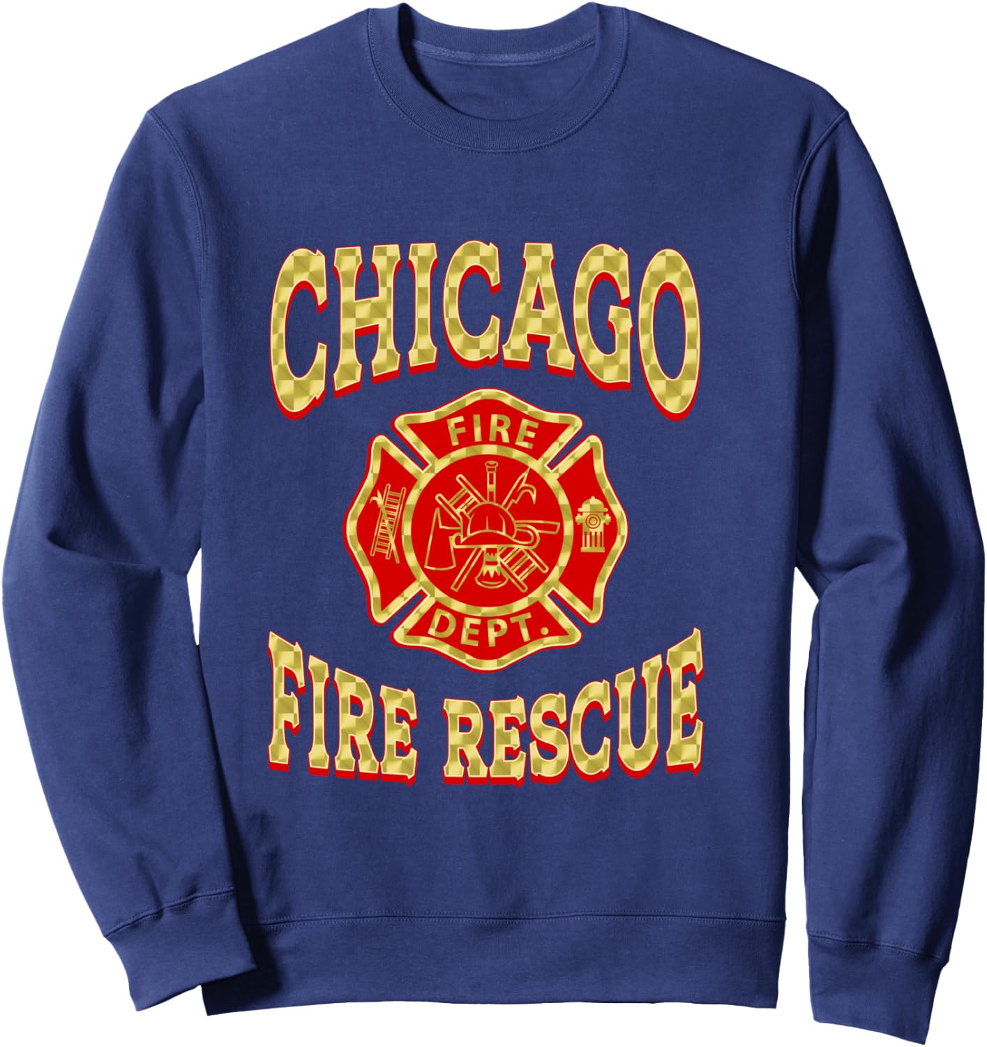 Retro Fire Department Chicago Firefighter Flag Rescue Sweatshirt - Sweatshirt | Navy