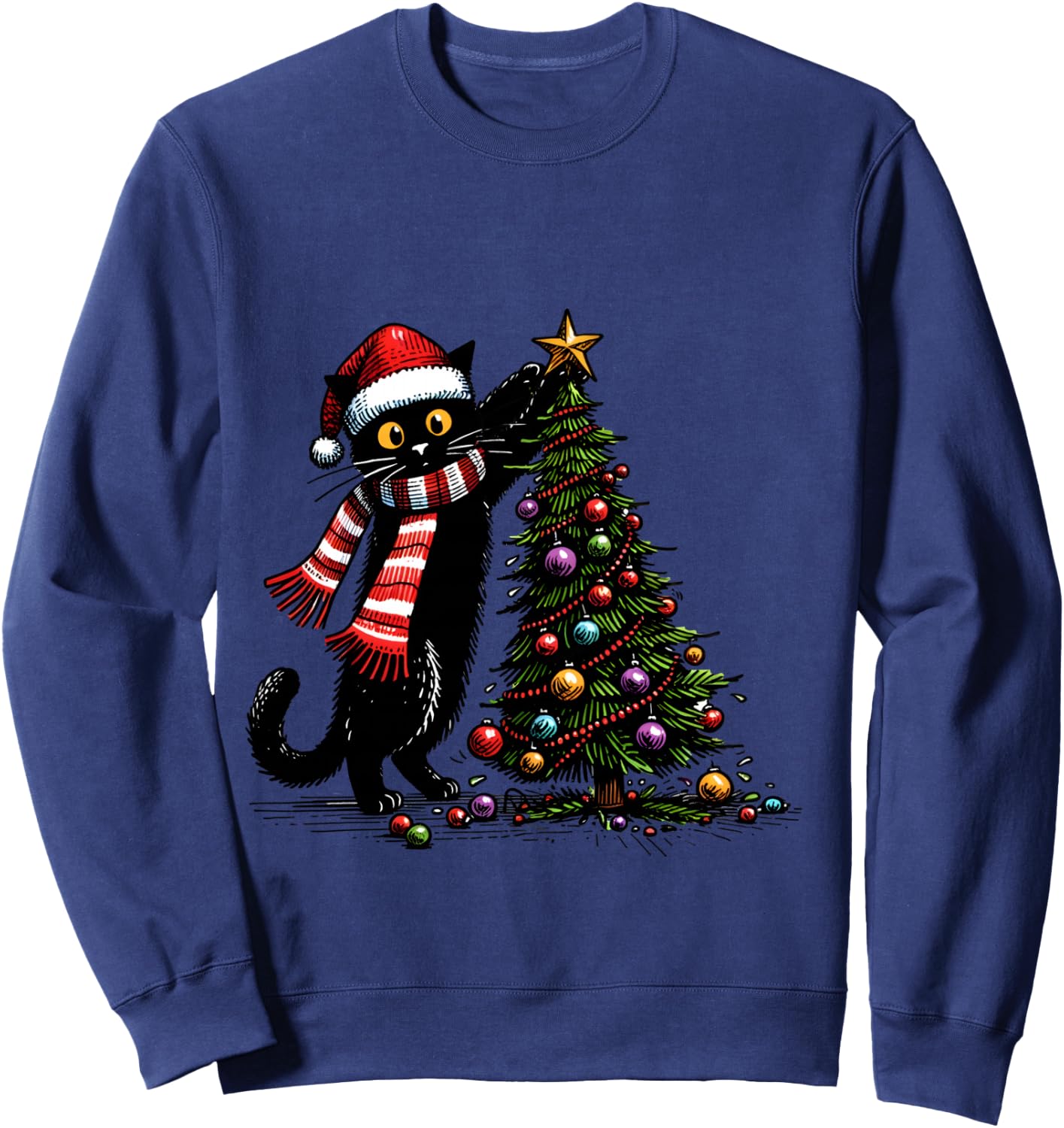 Cat Merry Christmas 2024 Woman Cat Man Cat 2024 Christmas Gift , Blue, S Sweatshirt - Sweatshirt | Navy