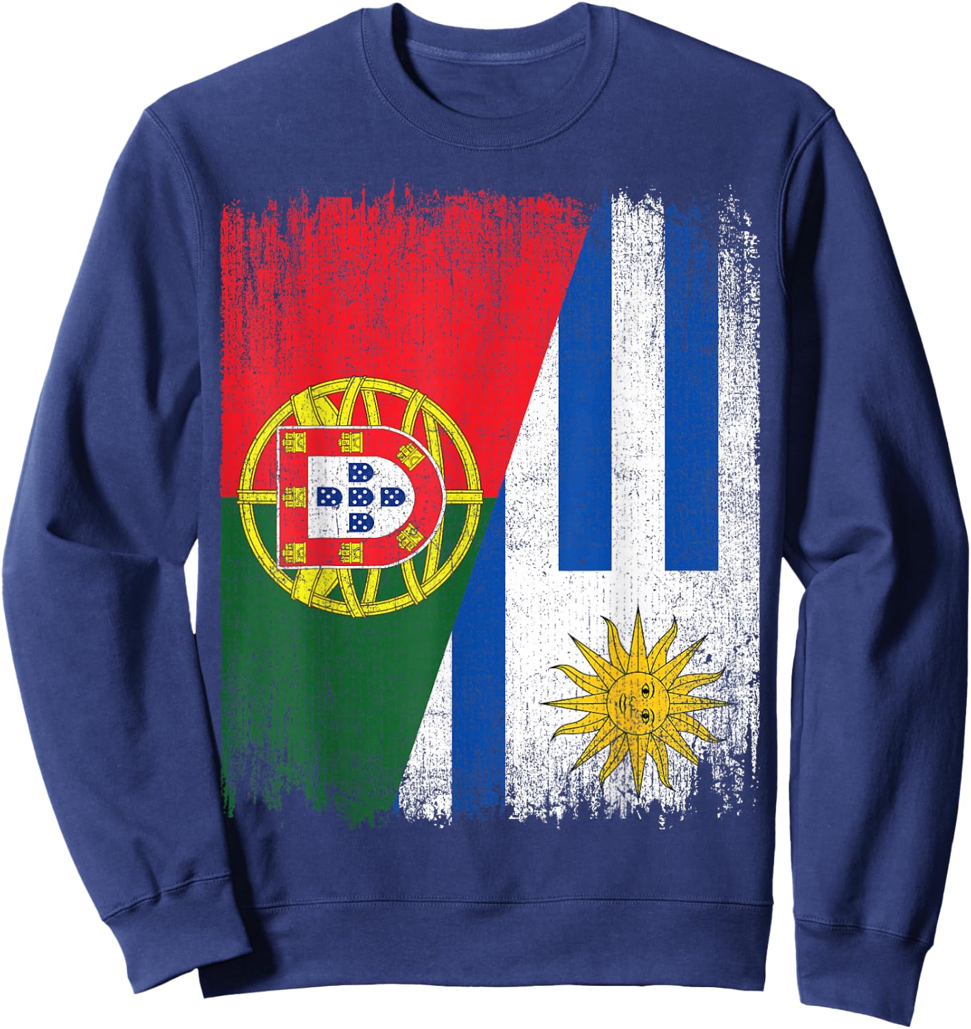 Half Portugal Uruguay Split Flag Portuguese Pride Roots Sweatshirt - Sweatshirt | Navy