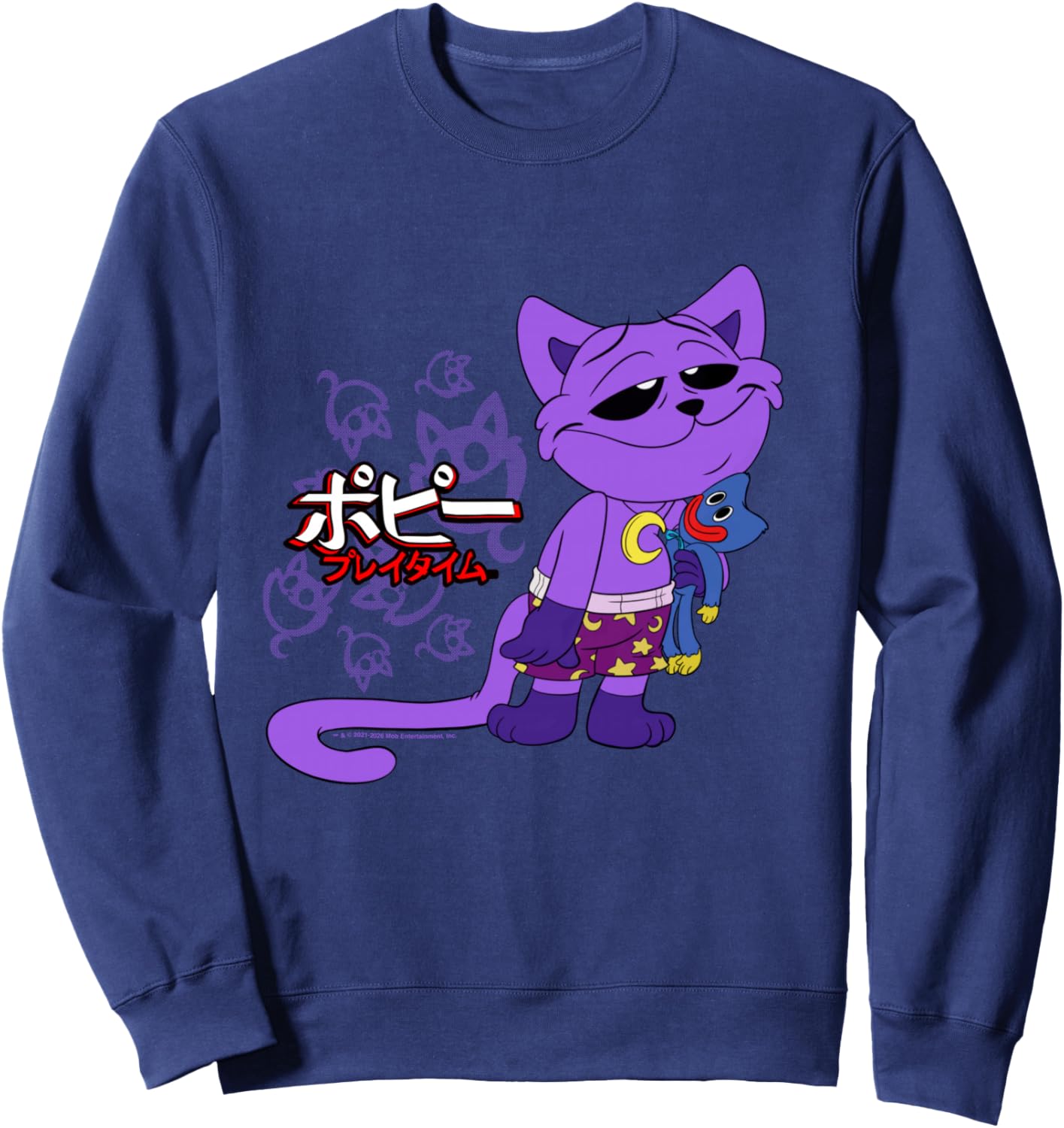 Poppy Playtime Sleepy CatNap Huggy Wuggy Peluche Texte Japonais Manche Longue Sweatshirt - Sweatshirt | Navy