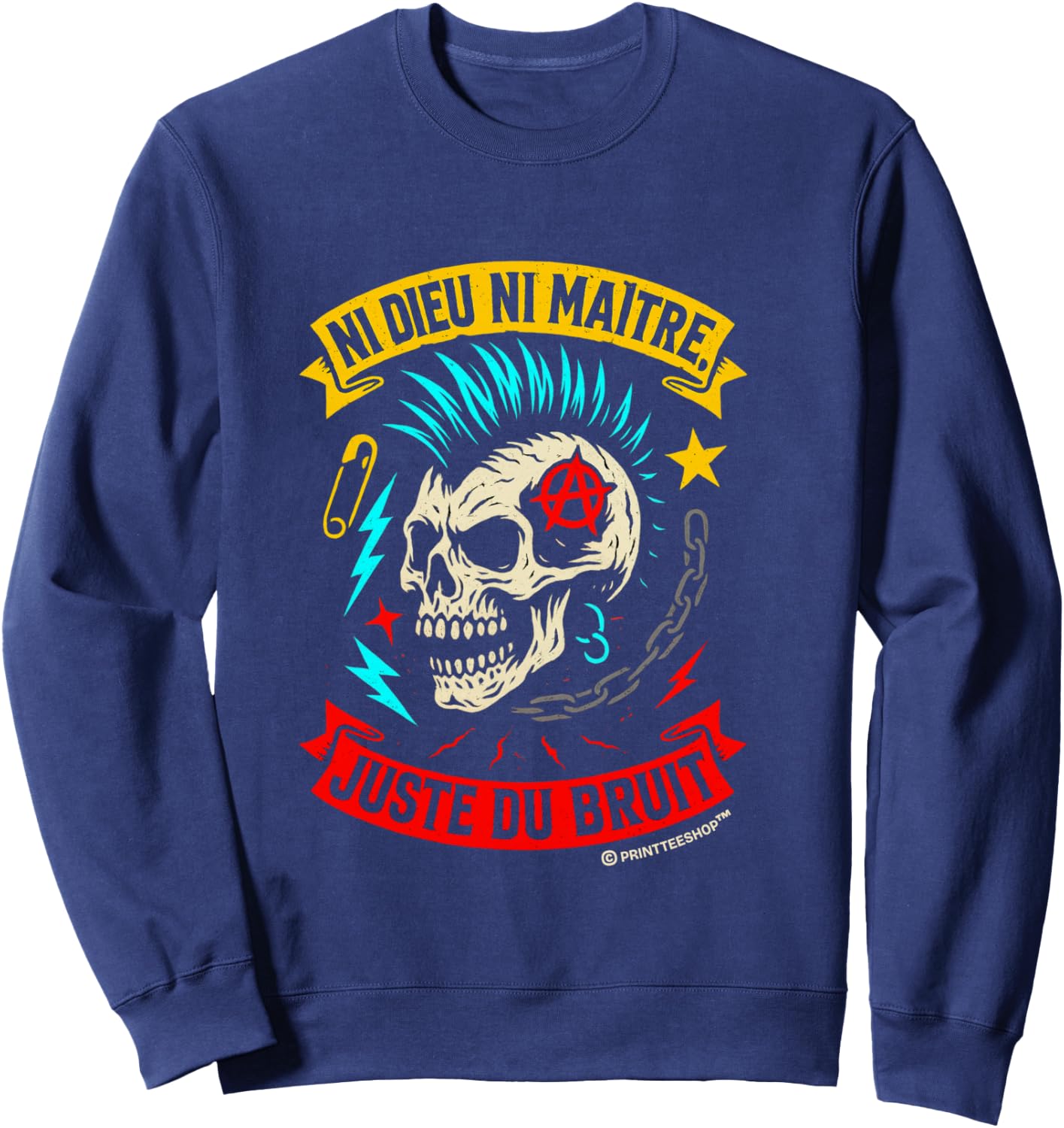 Punk Rock Music Skull Anarchist - Neither God nor Master Sweatshirt - Sweatshirt | Navy