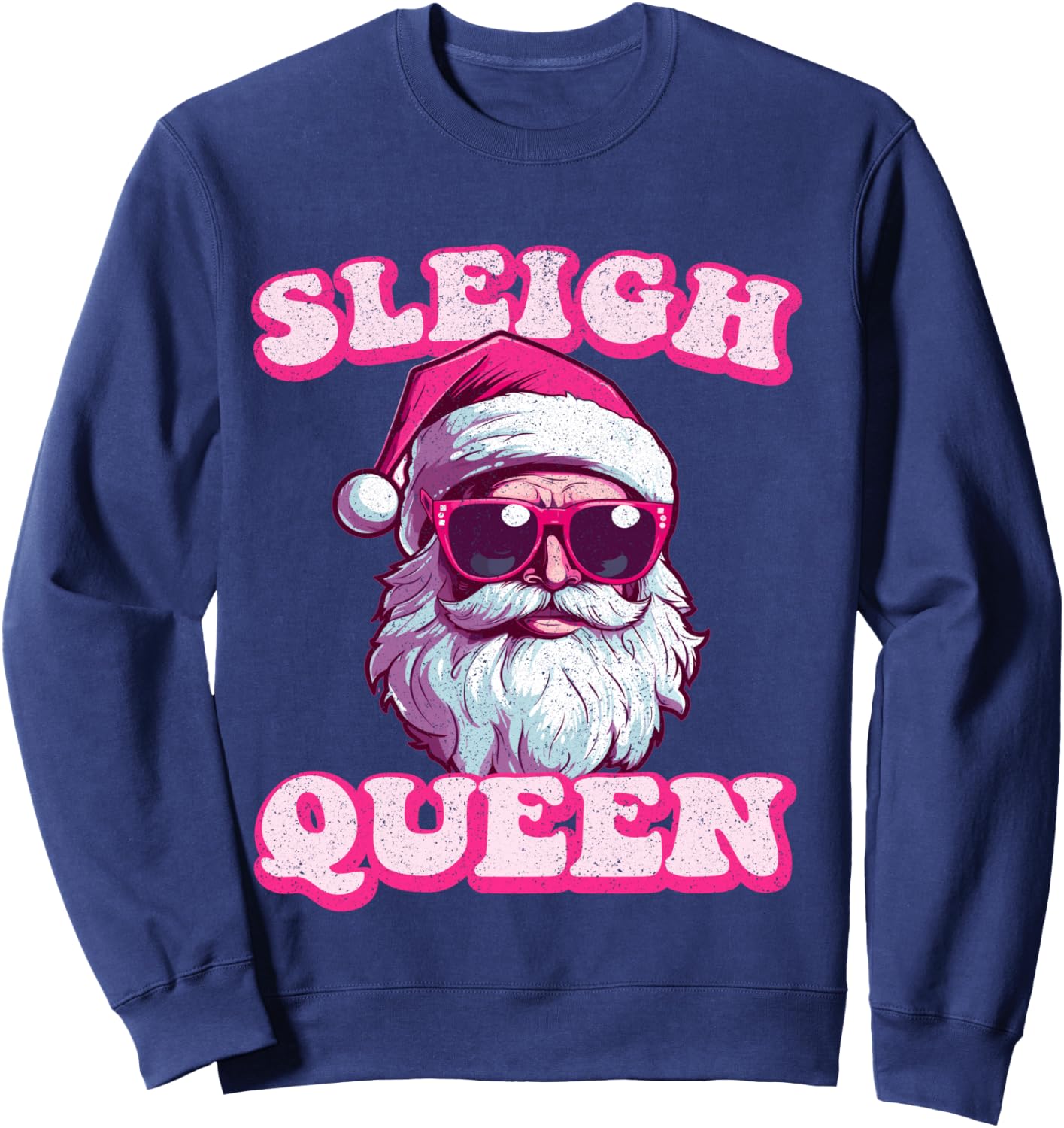 Groovy Retro Christmas Funny Pink Santa Sleigh Queen Sweatshirt - Sweatshirt | Navy