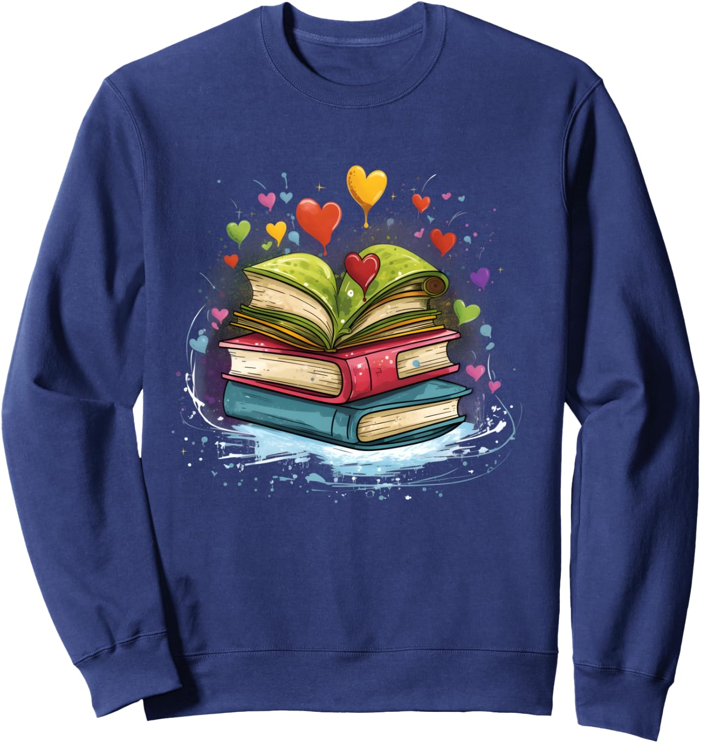 Bunte Bücher Damen Liebe Bücher Aquarell Booklover Langarmshirt Sweatshirt - Sweatshirt | Navy