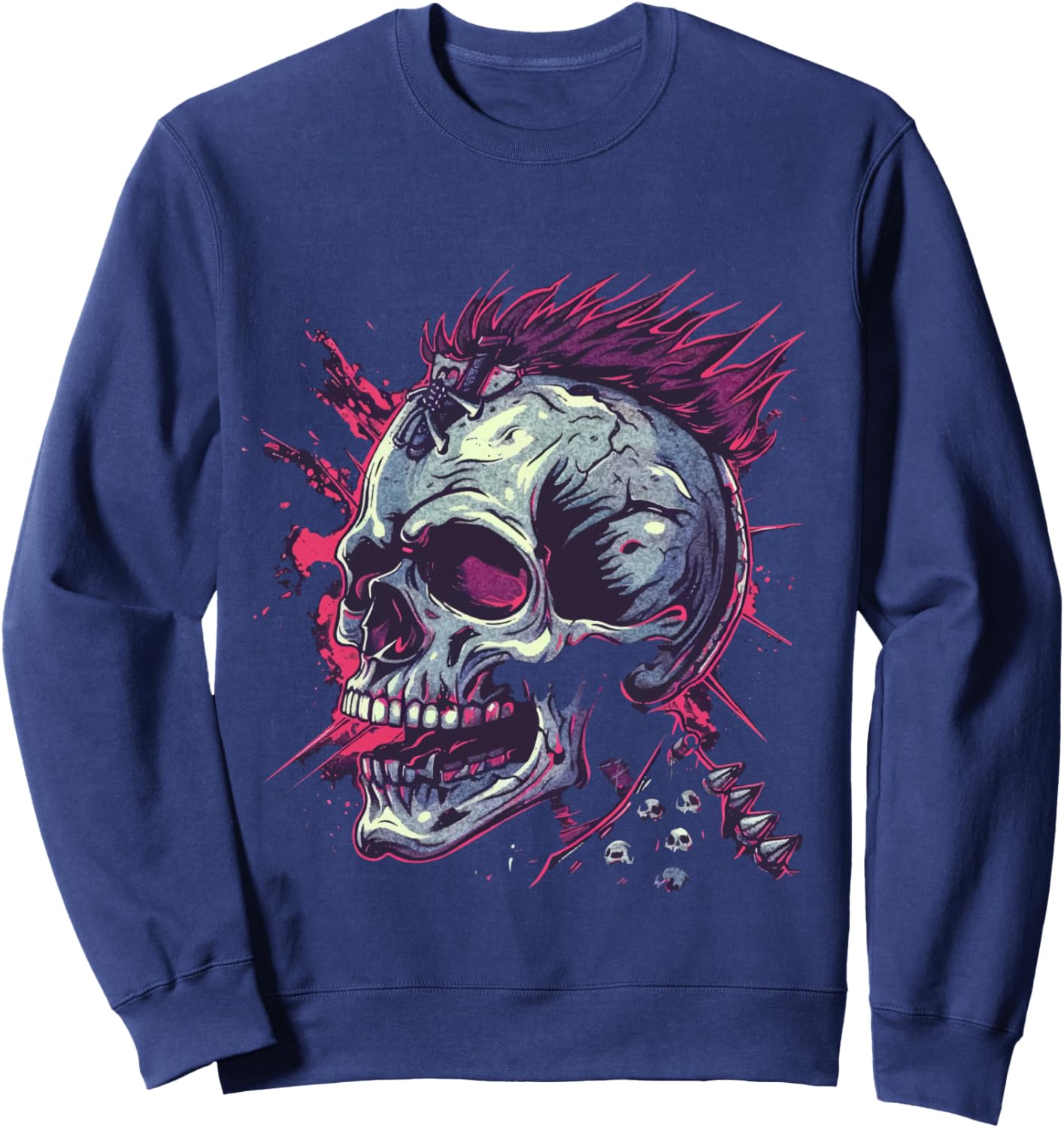 Skull Biker Punk Rock Skeleton Sweatshirt - Sweatshirt | Navy